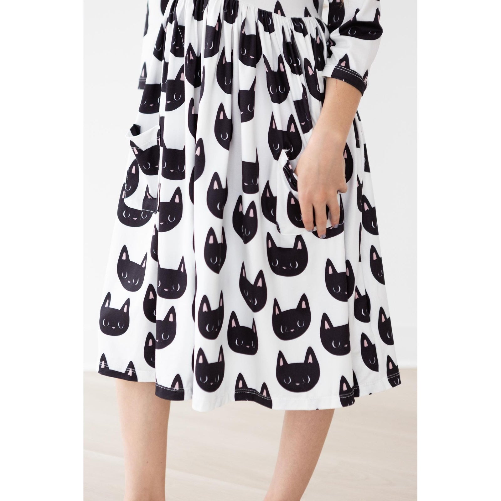 Purrfect 3/4 Sleeve Pocket Twirl Dress