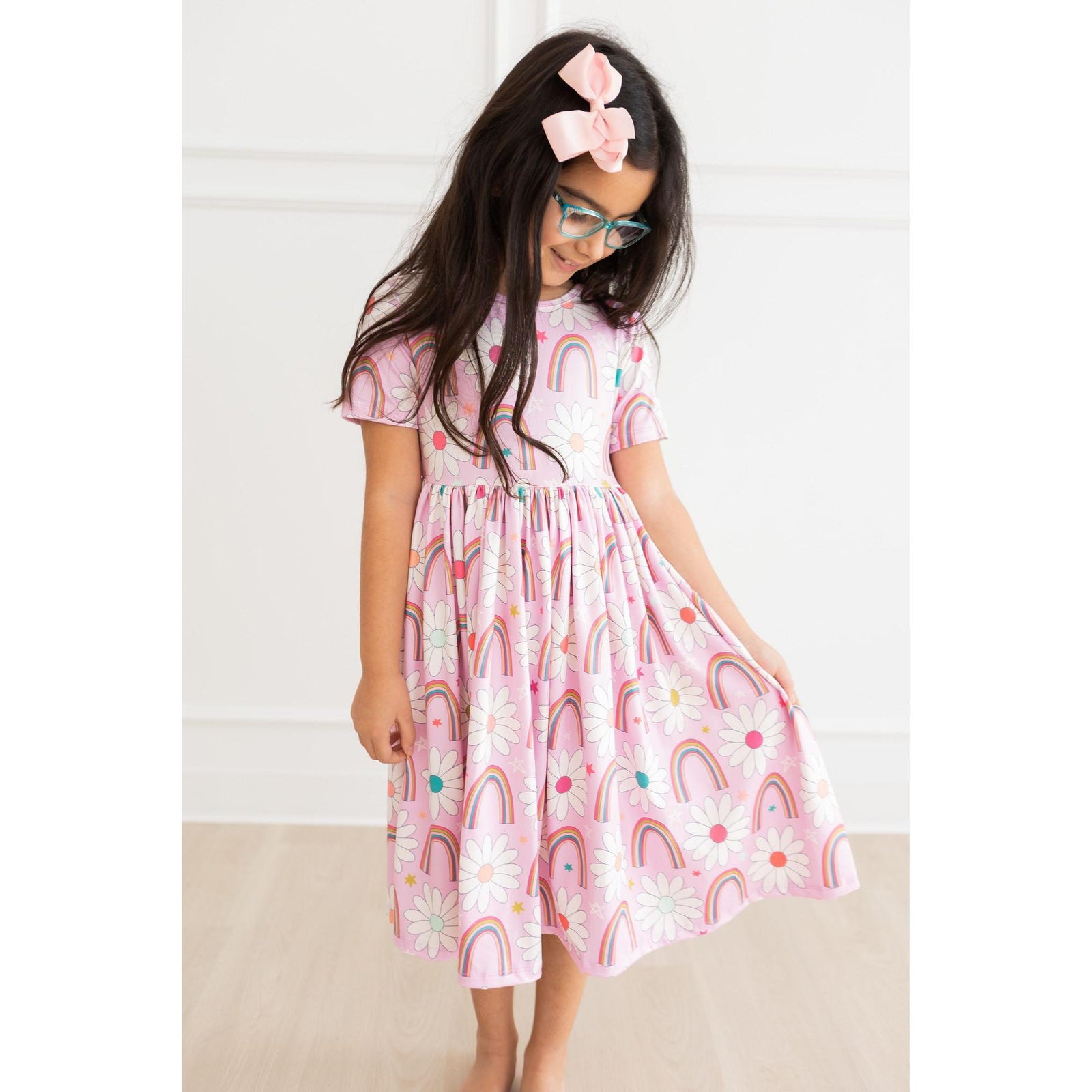 Rainbow Daisies S/S Pocket Twirl Dress