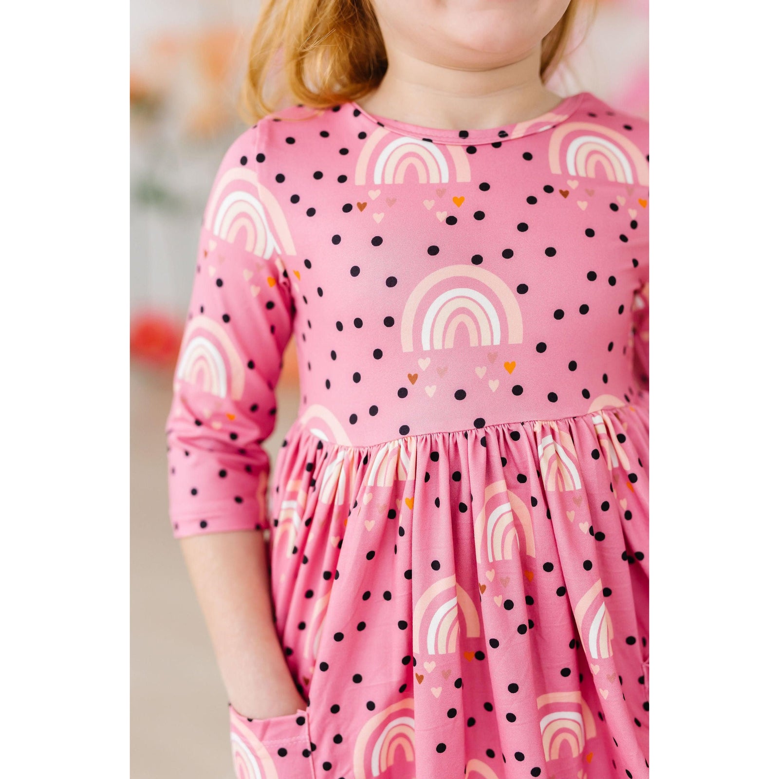 Rainbow Wishes 3/4 Sleeve Pocket Twirl Dress