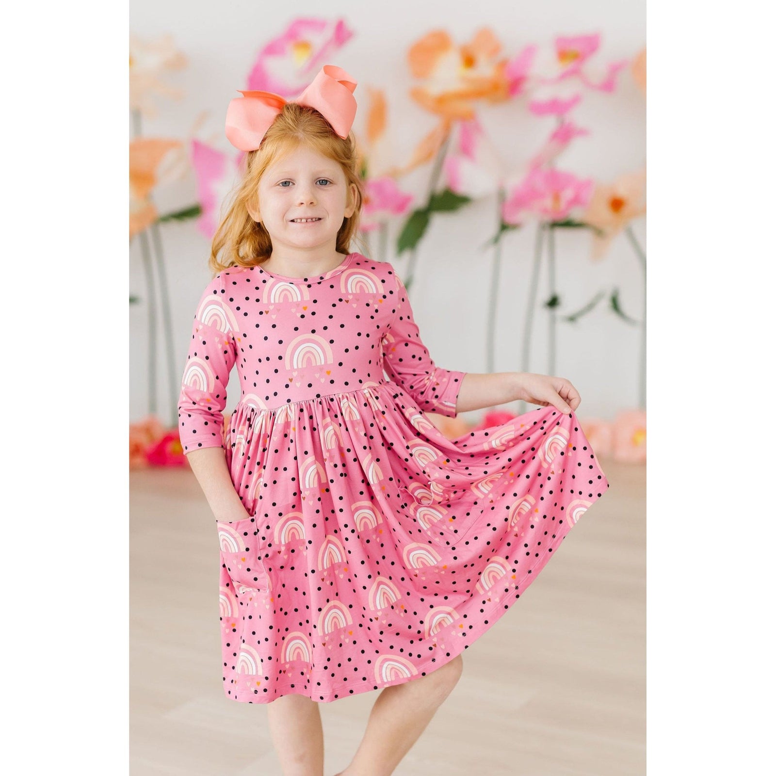 Rainbow Wishes 3/4 Sleeve Pocket Twirl Dress