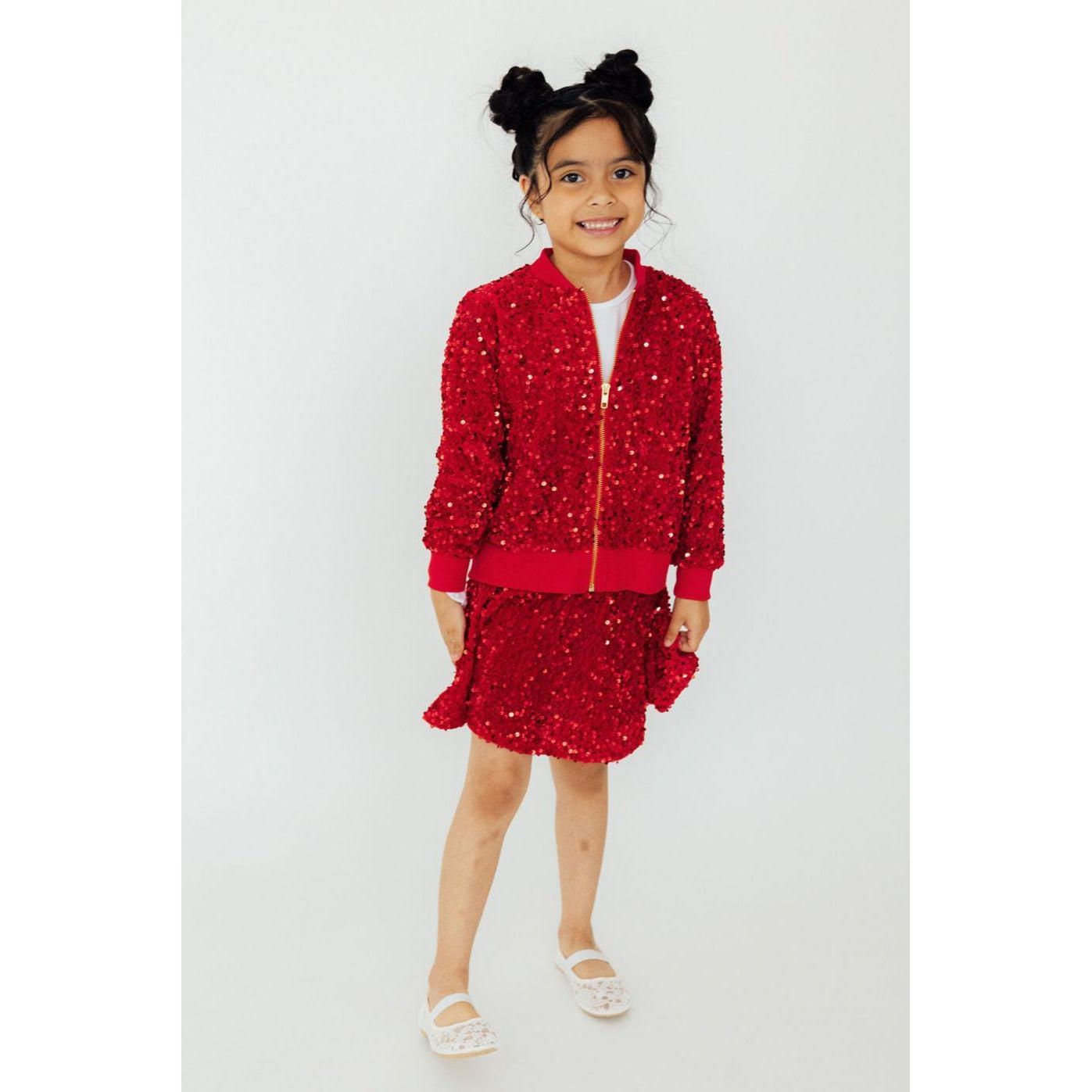 Red Velvet Sequin Twirl Skort