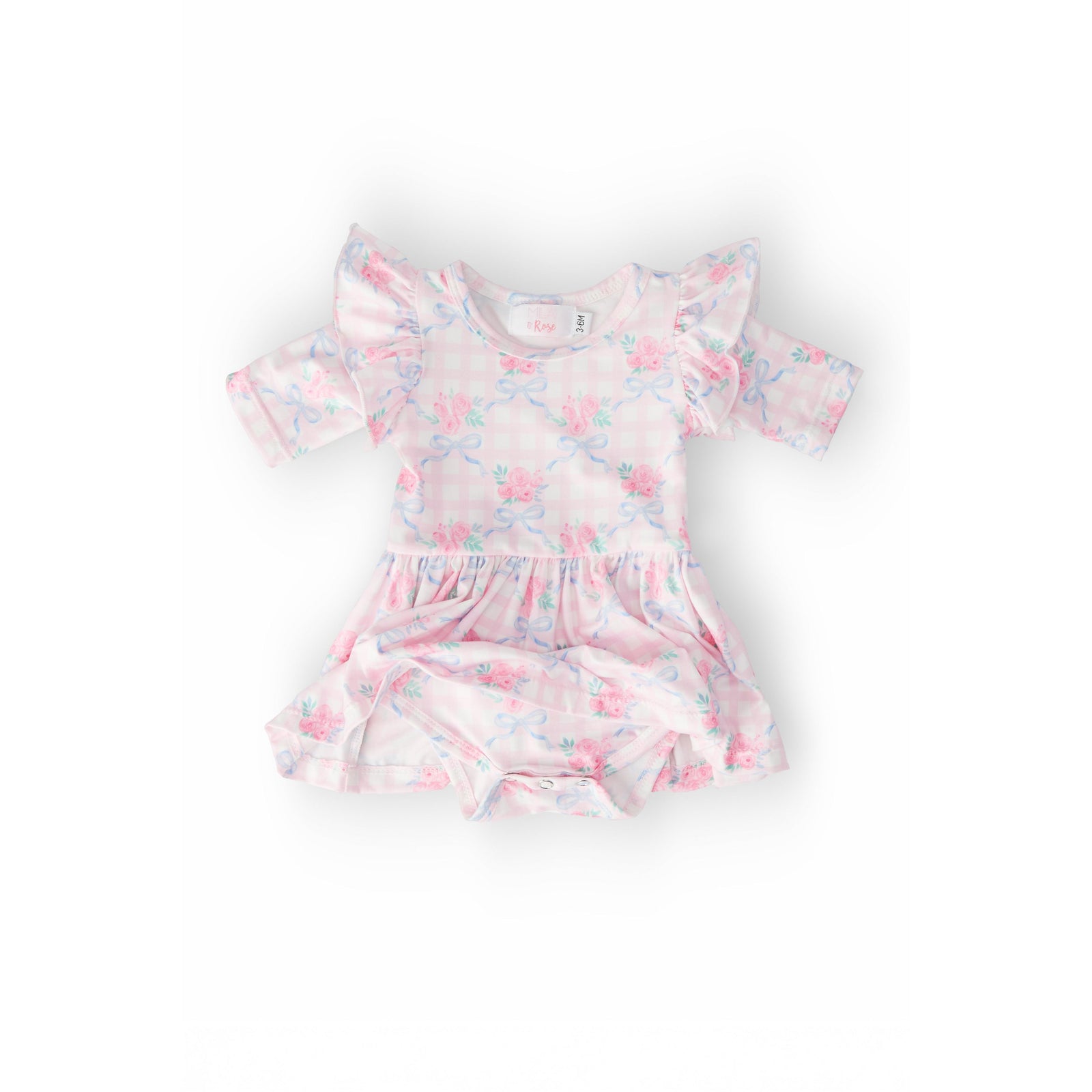 Ribbons & Roses 3/4 Sleeve Flutter Twirl Bodysuit