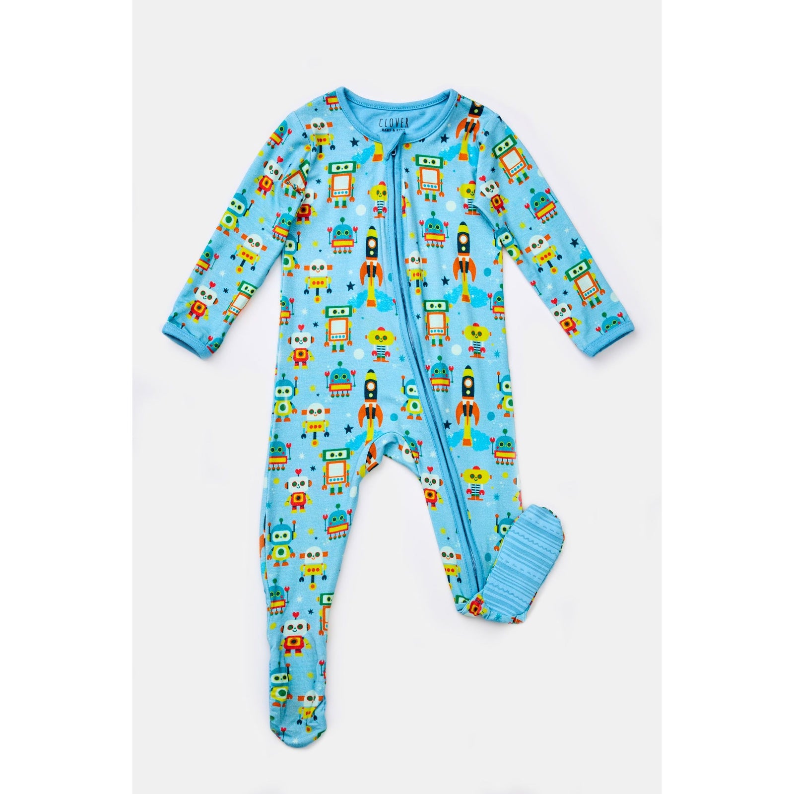 Soft & Stretchy Zipper Footie - Robots