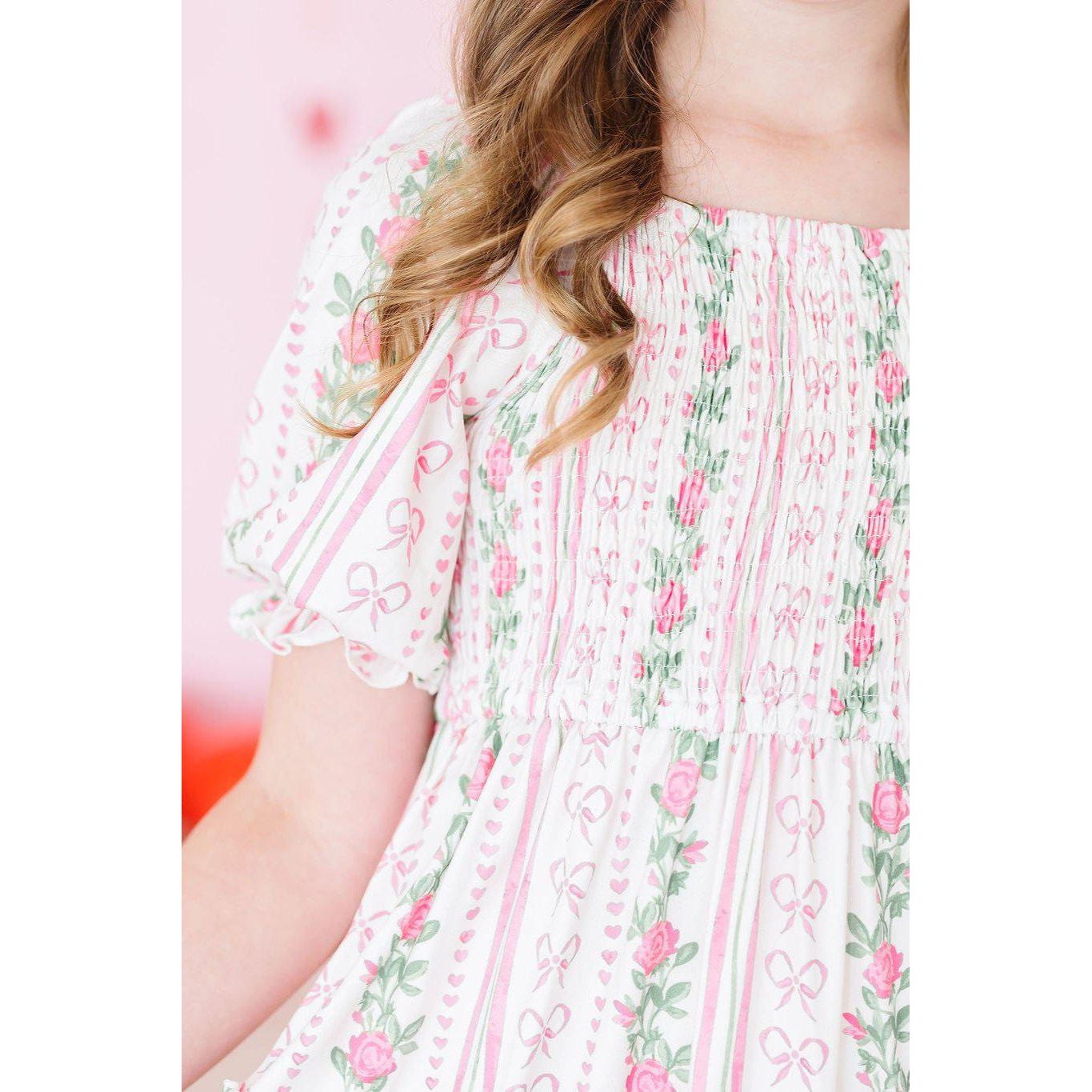 Rosebud Bows Smocked Ruffle Dress