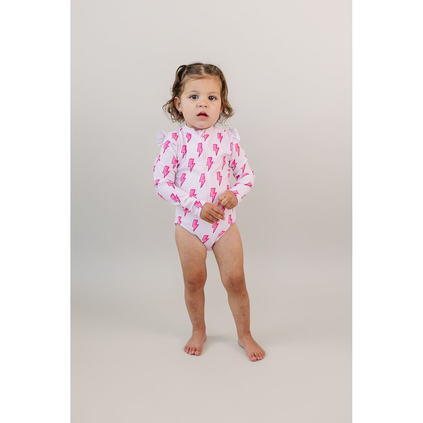 Long Sleeve Rash Guard Swimsuit | Pink Bolts