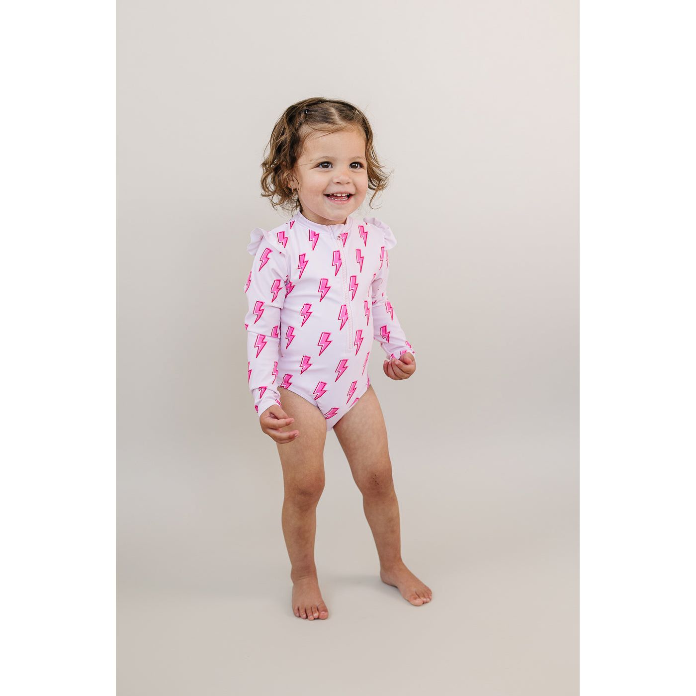 Long Sleeve Rash Guard Swimsuit | Pink Bolts