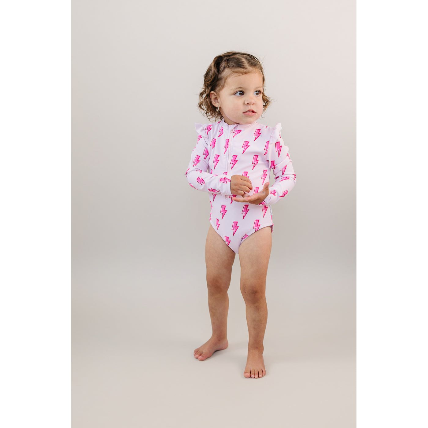 Long Sleeve Rash Guard Swimsuit | Pink Bolts