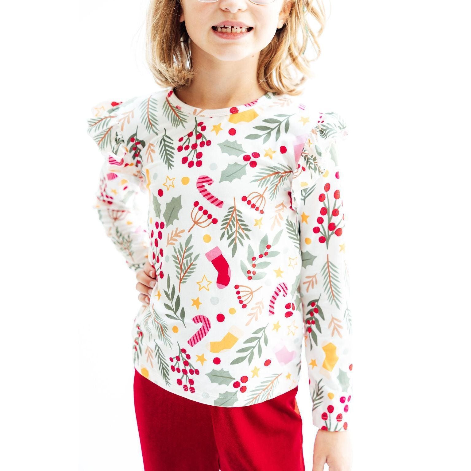 Holly Jolly Christmas L/S Ruffle Tee