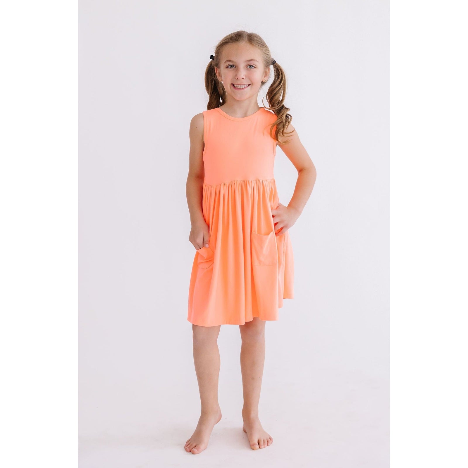 Neon Coral Tank Pocket Twirl Dress