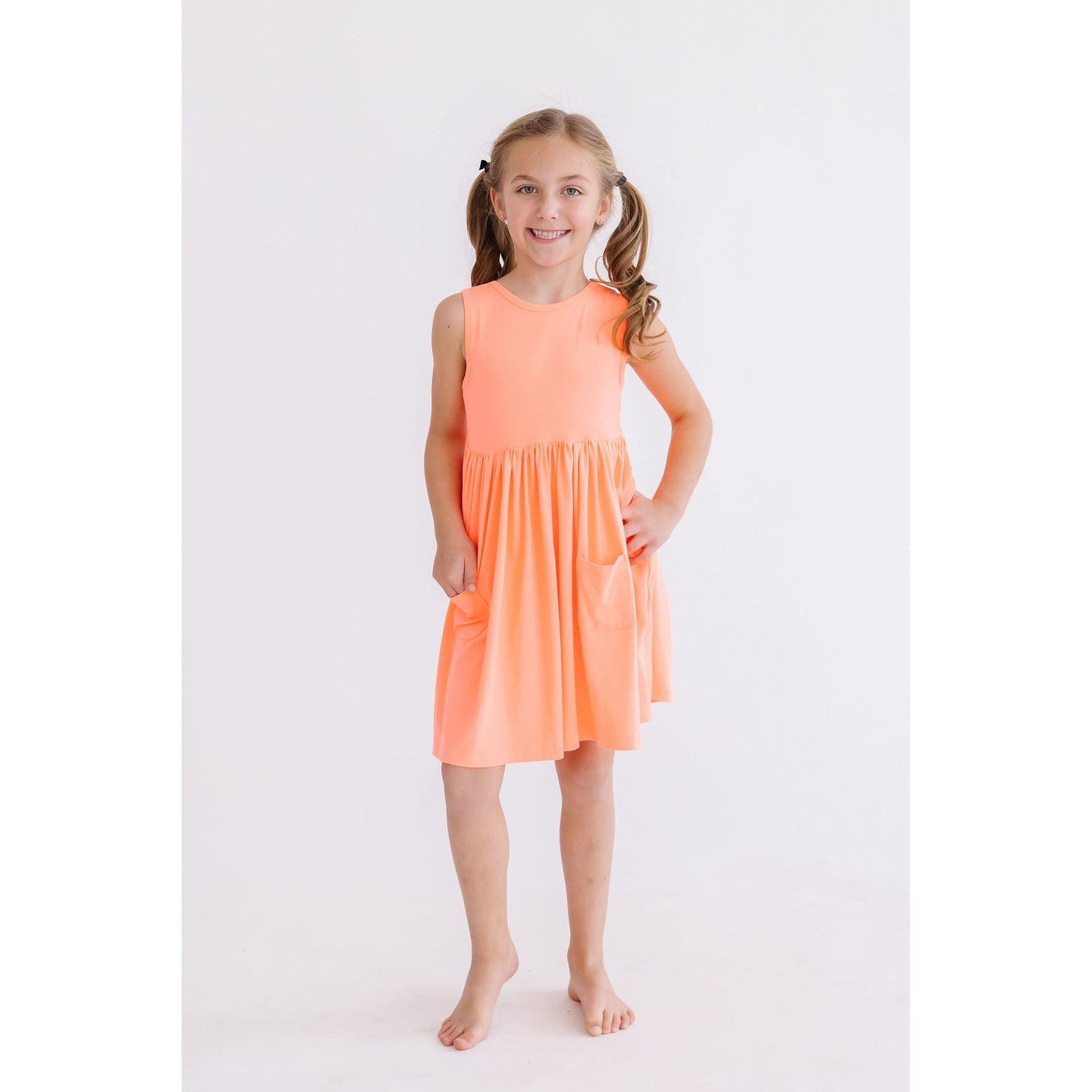 Neon Coral Tank Pocket Twirl Dress