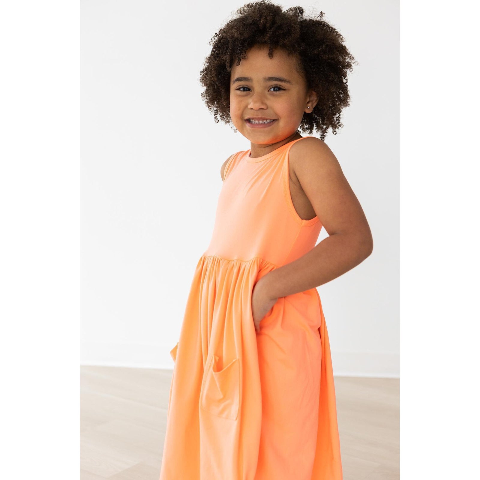 Neon Coral Tank Pocket Twirl Dress