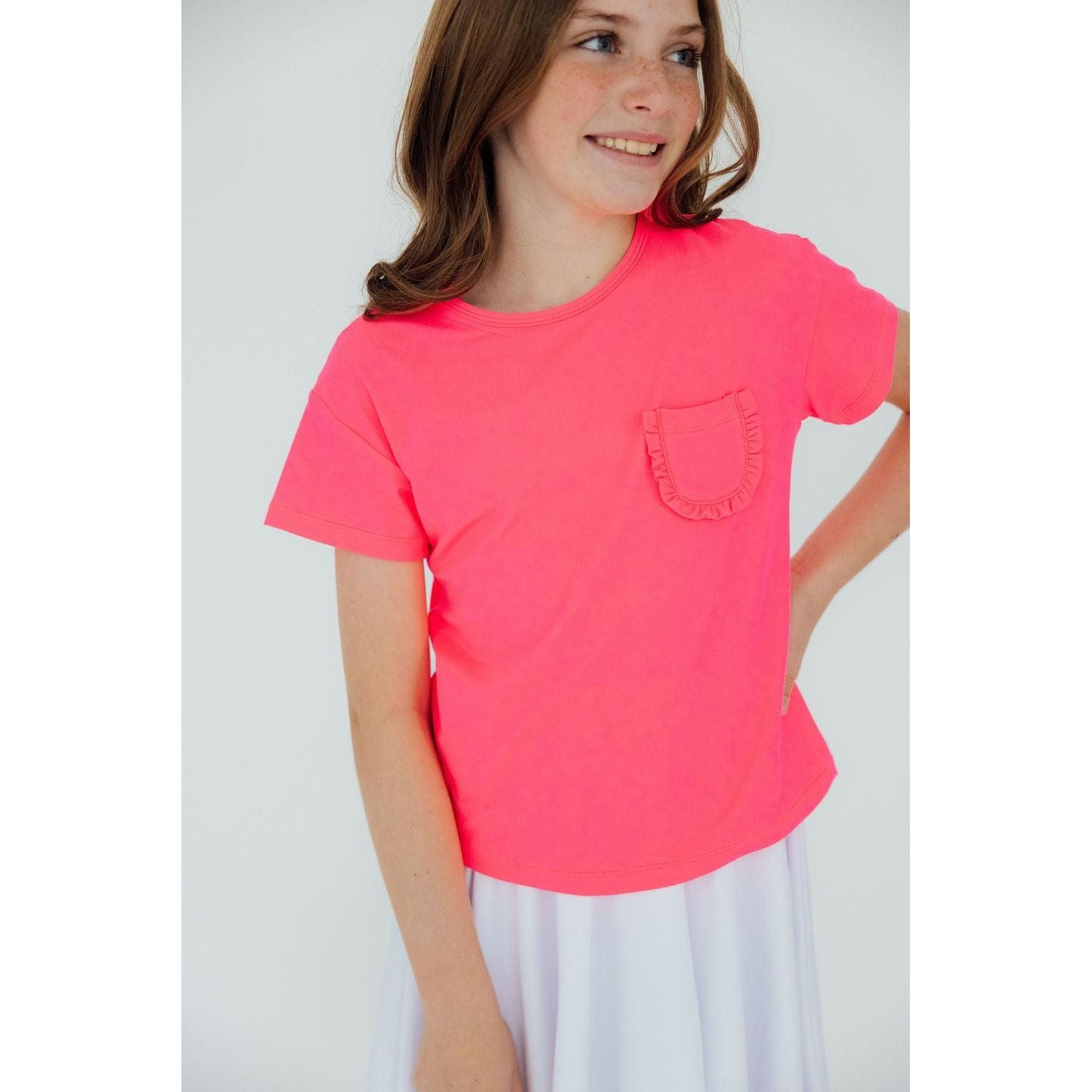 Neon Pink Ruffle Pocket Tee