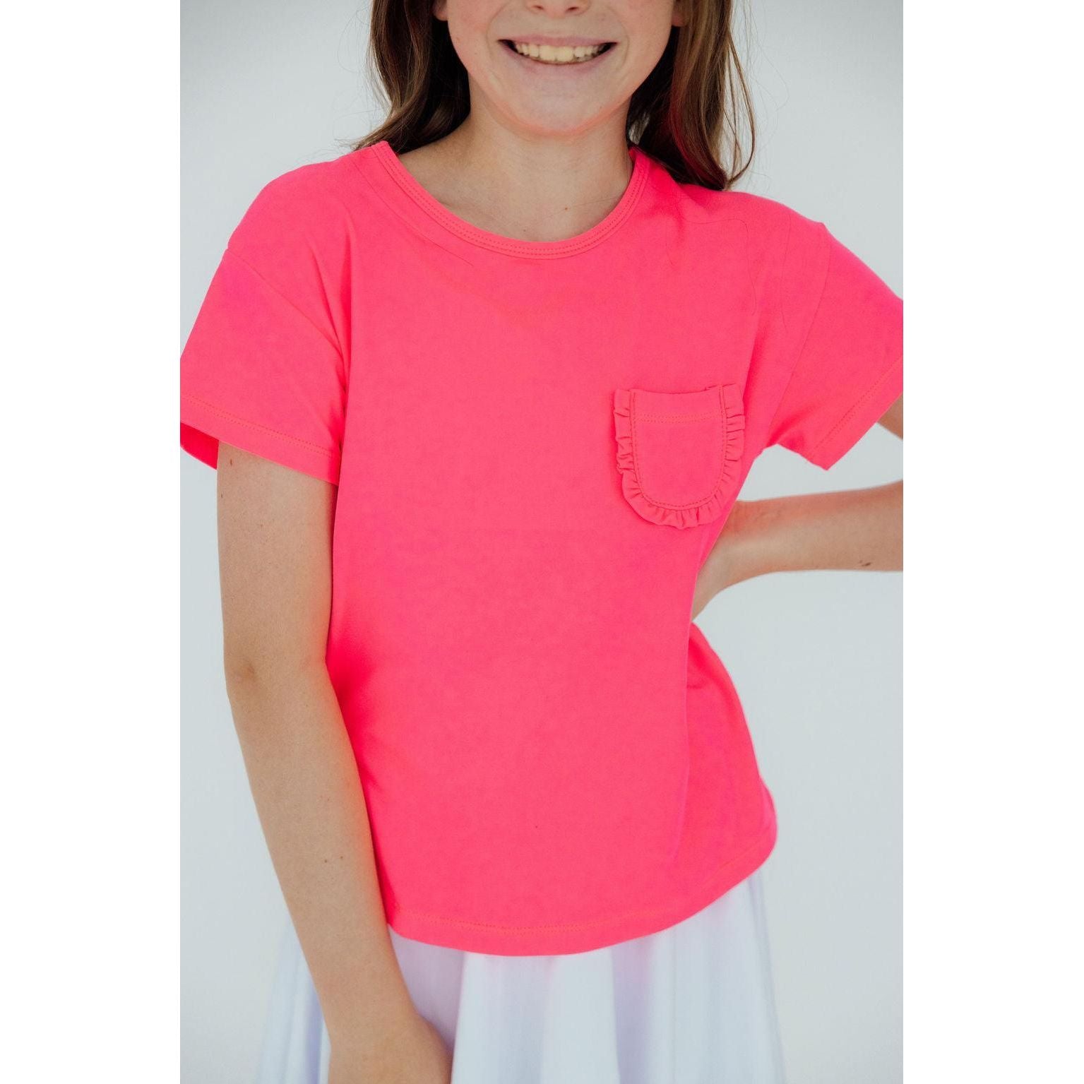 Neon Pink Ruffle Pocket Tee