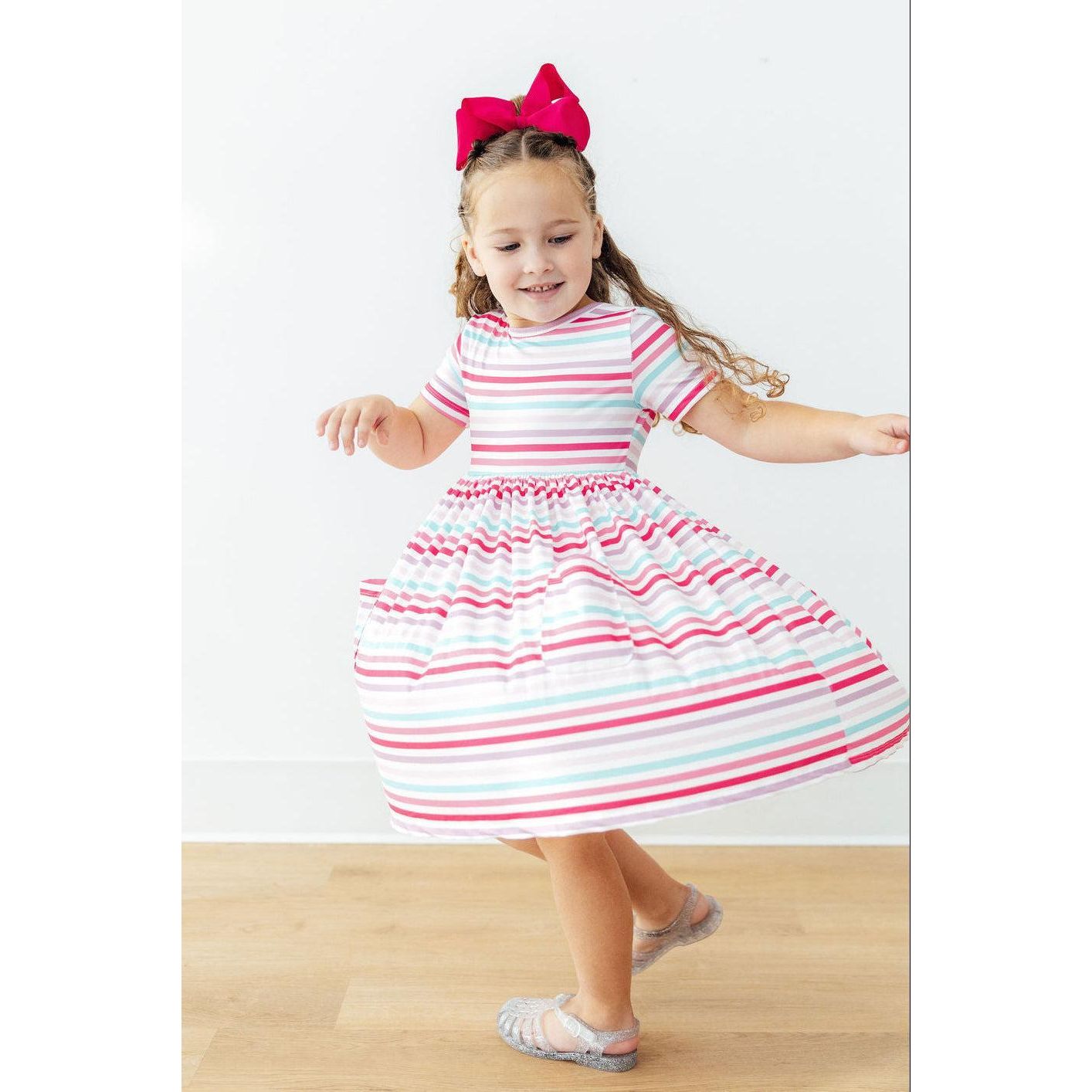 Pastel Stripes S/S Pocket Twirl Dress