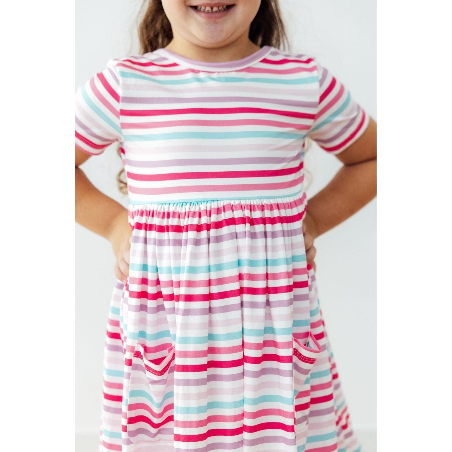 Pastel Stripes S/S Pocket Twirl Dress