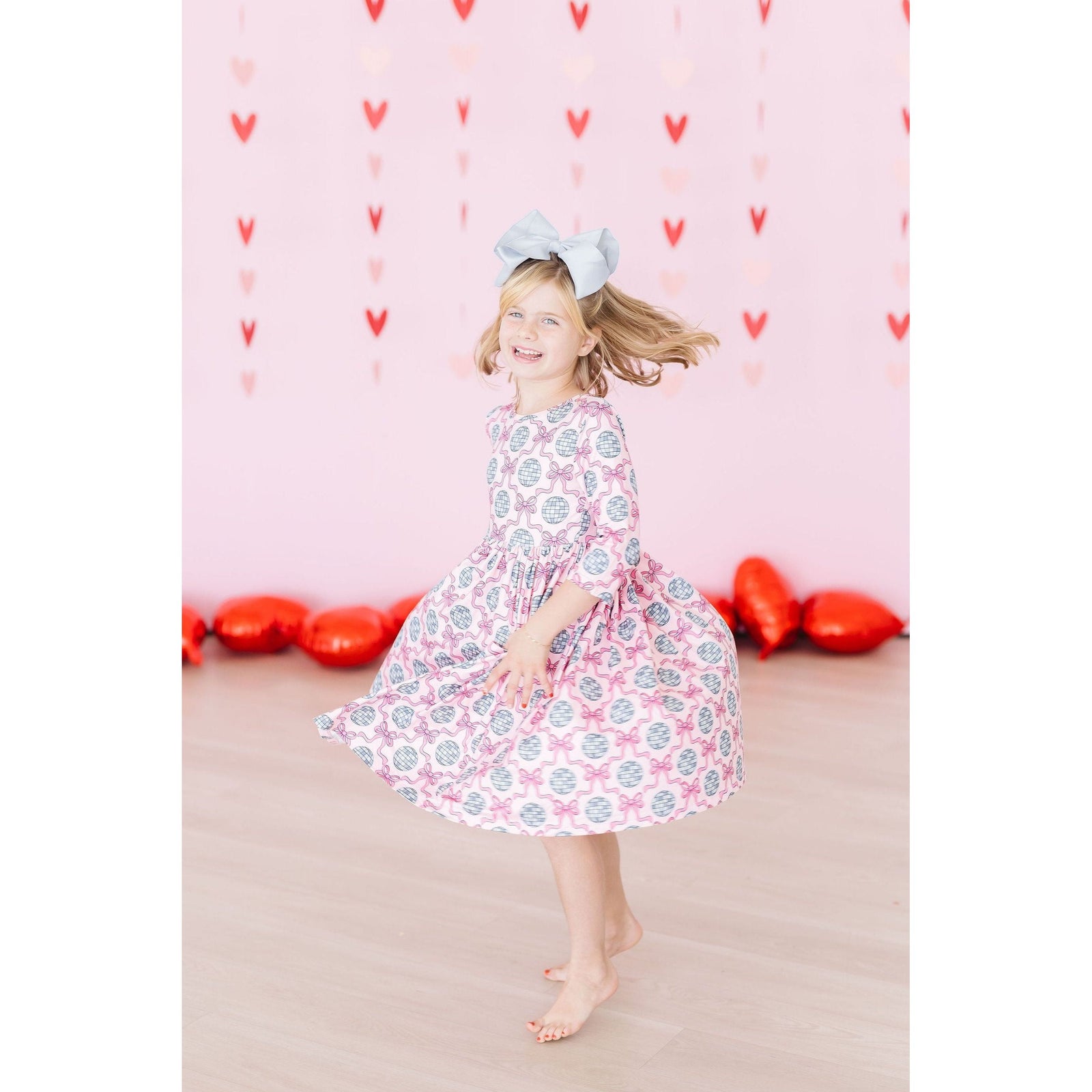 SALE Disco Bows 3/4 Sleeve Pocket Twirl Dress