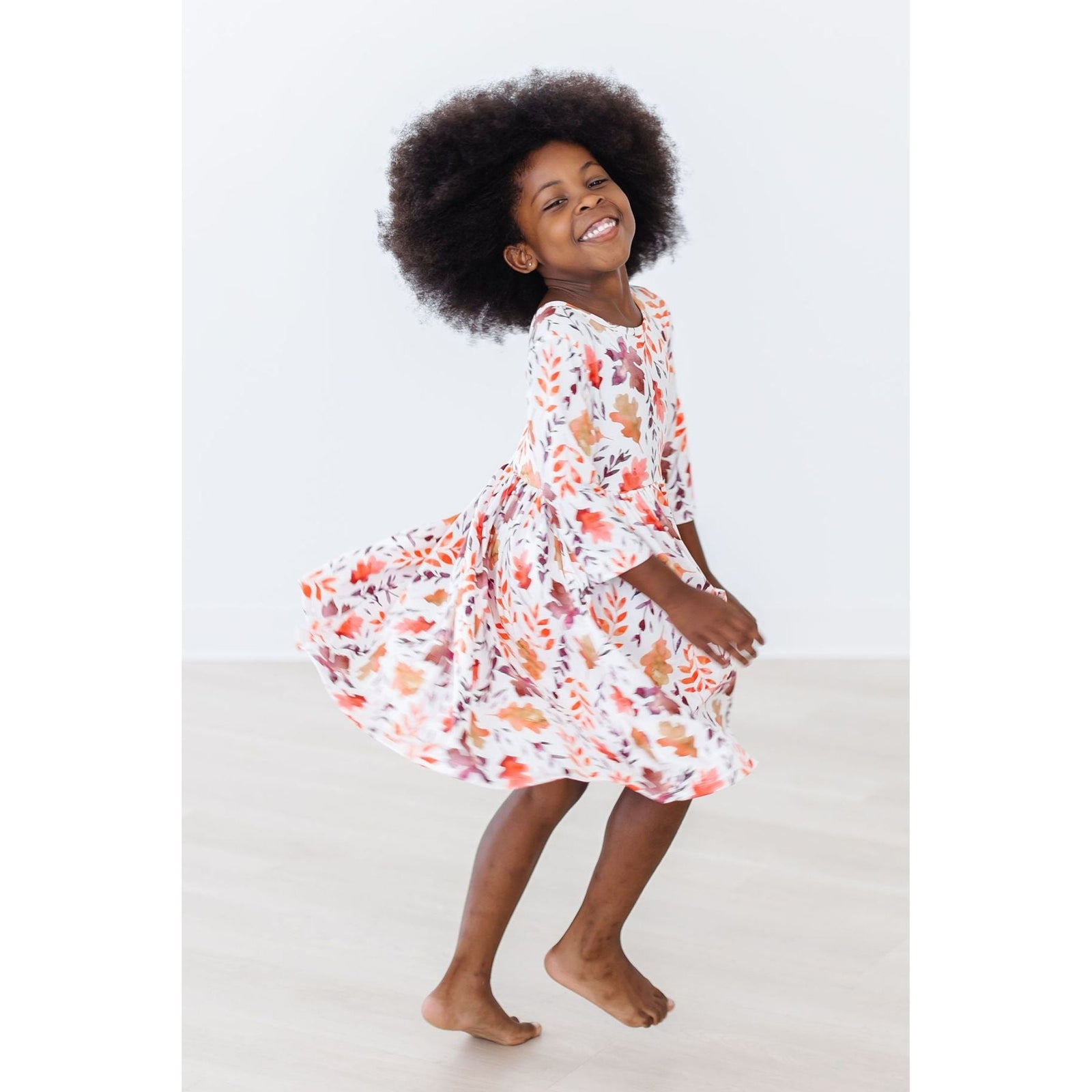 SALE Falling Leaves 3/4 Sleeve Pocket Twirl Dress