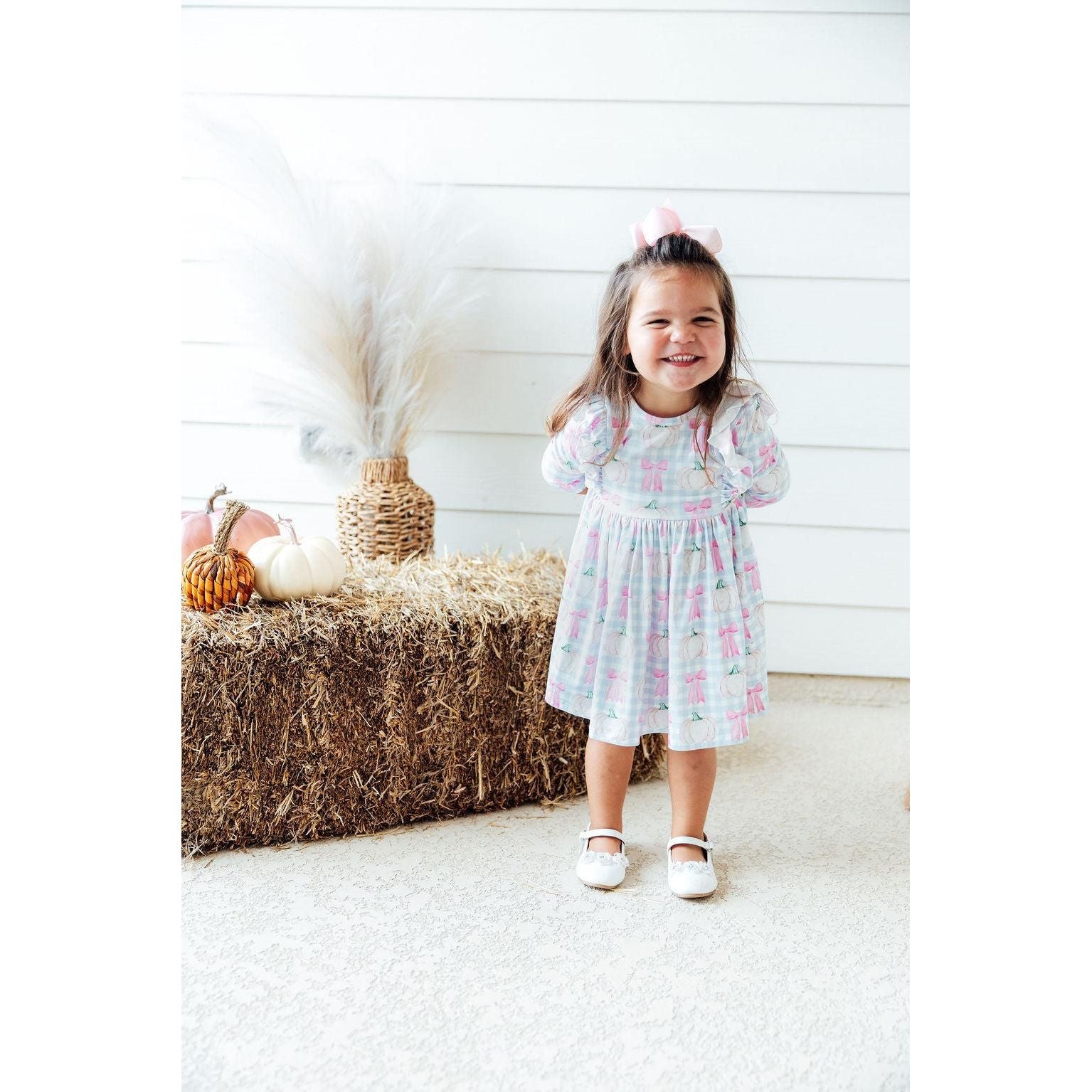 SALE Pumpkin Picnic 3/4 Sleeve Ruffle Twirl Dress