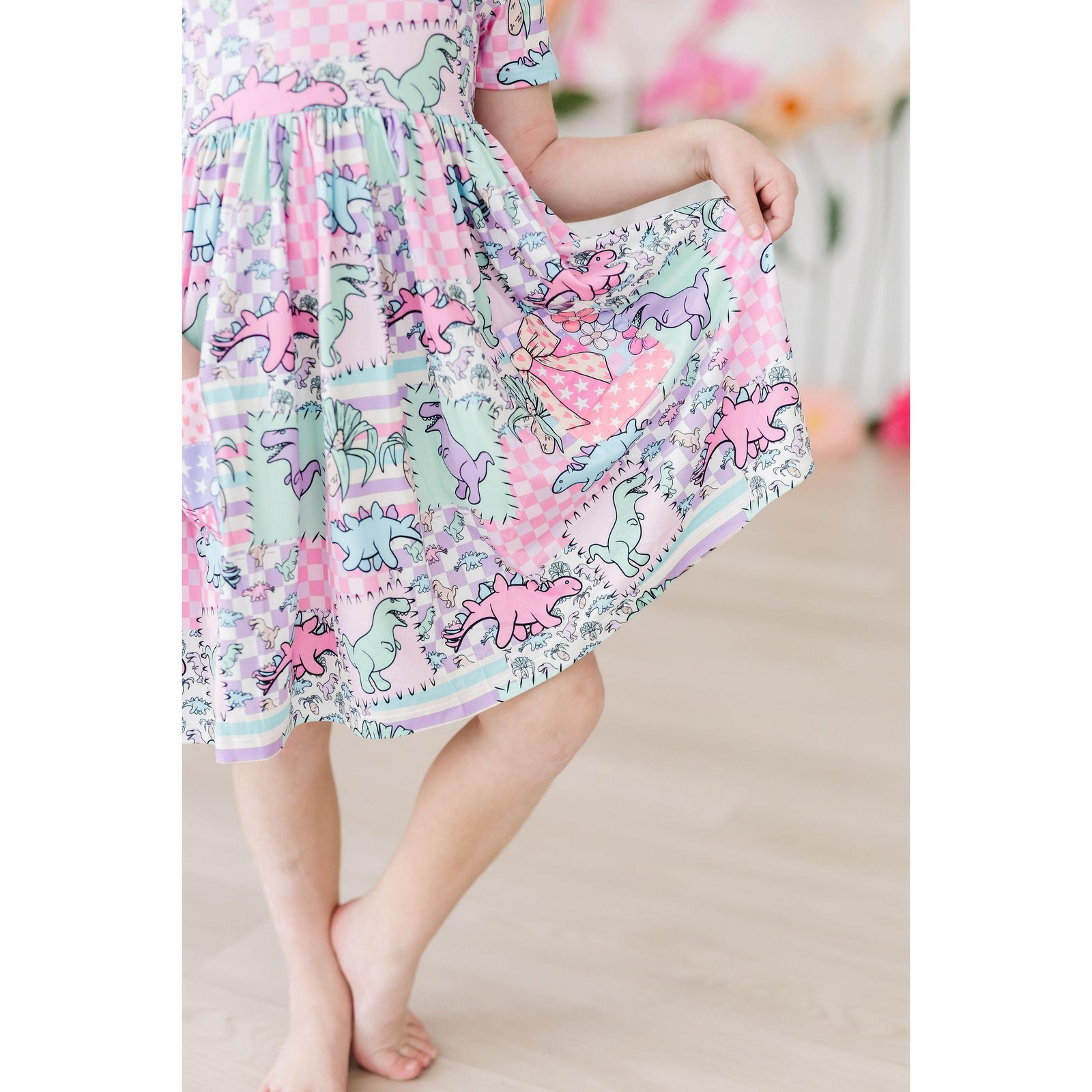 SALE Quilted Dinos S/S Pocket Twirl Dress