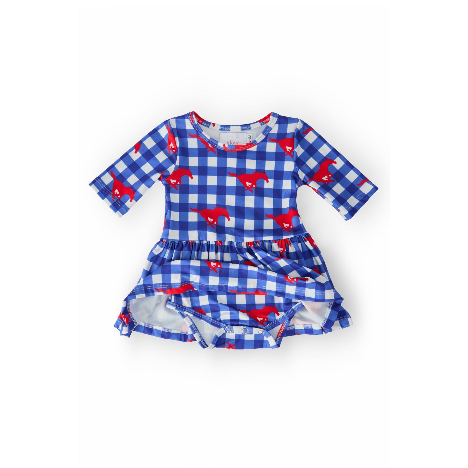 SMU Plaid Mustang 3/4 Sleeve Twirl Bodysuit