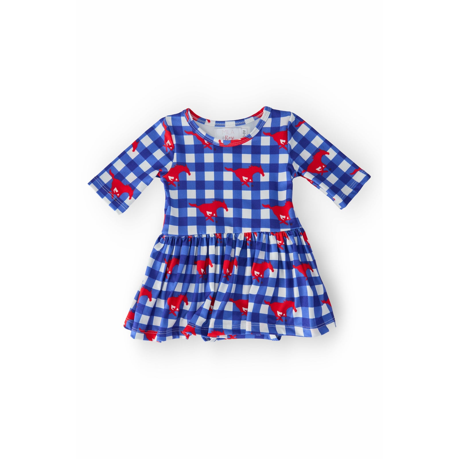 SMU Plaid Mustang 3/4 Sleeve Twirl Bodysuit