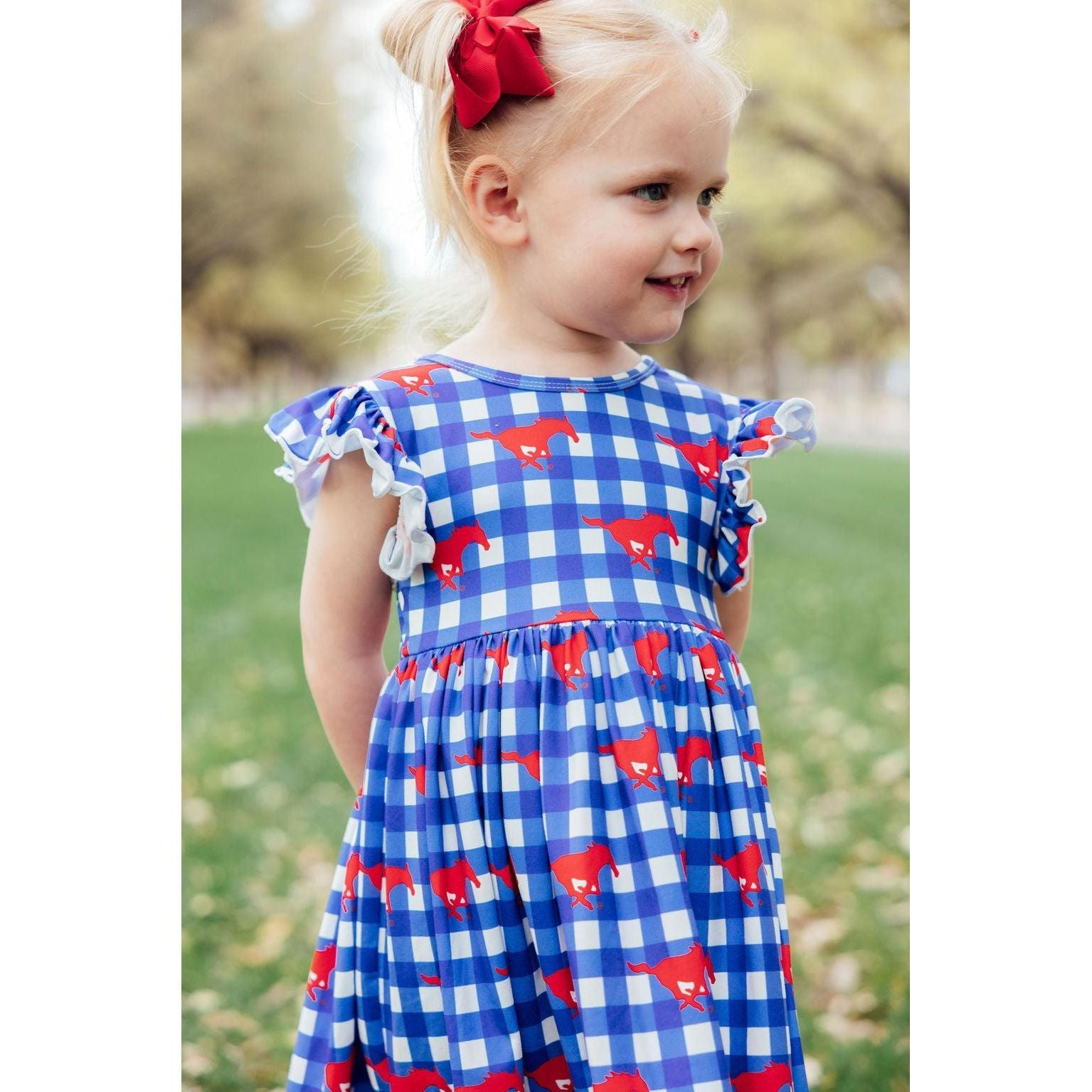 SMU Plaid Mustang Flutter Twirl Dress