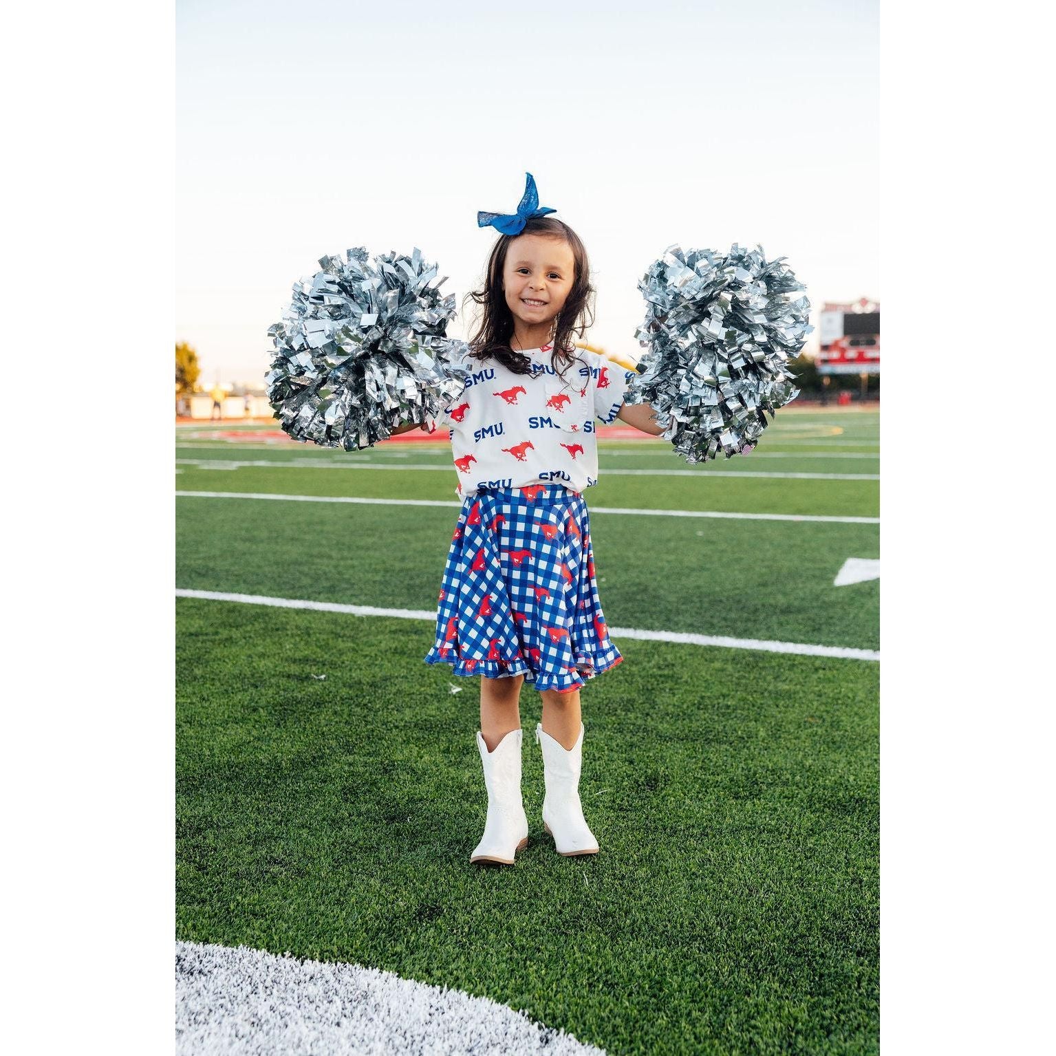 SMU Plaid Mustang Ruffle Twirl Skort