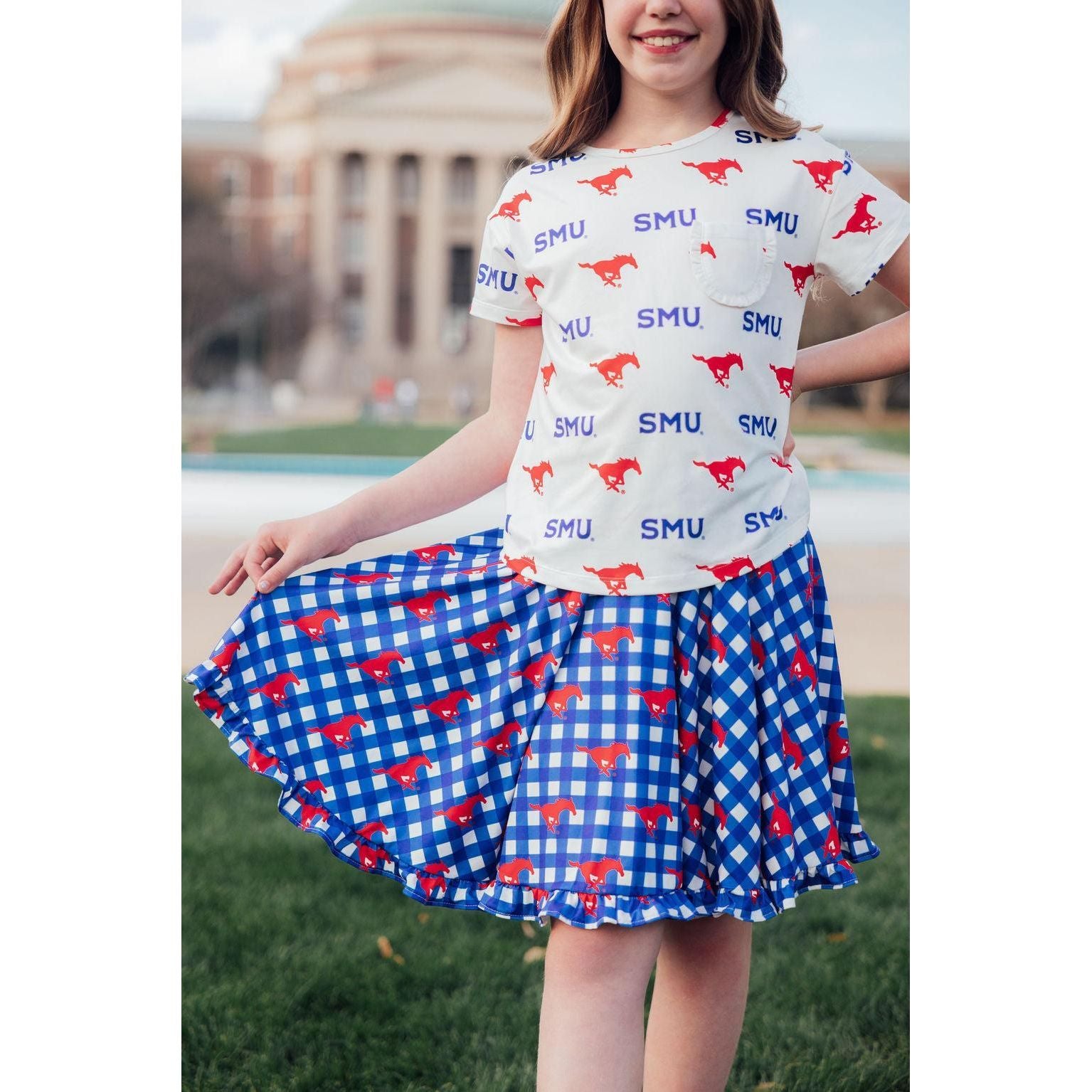 SMU Plaid Mustang Ruffle Twirl Skort