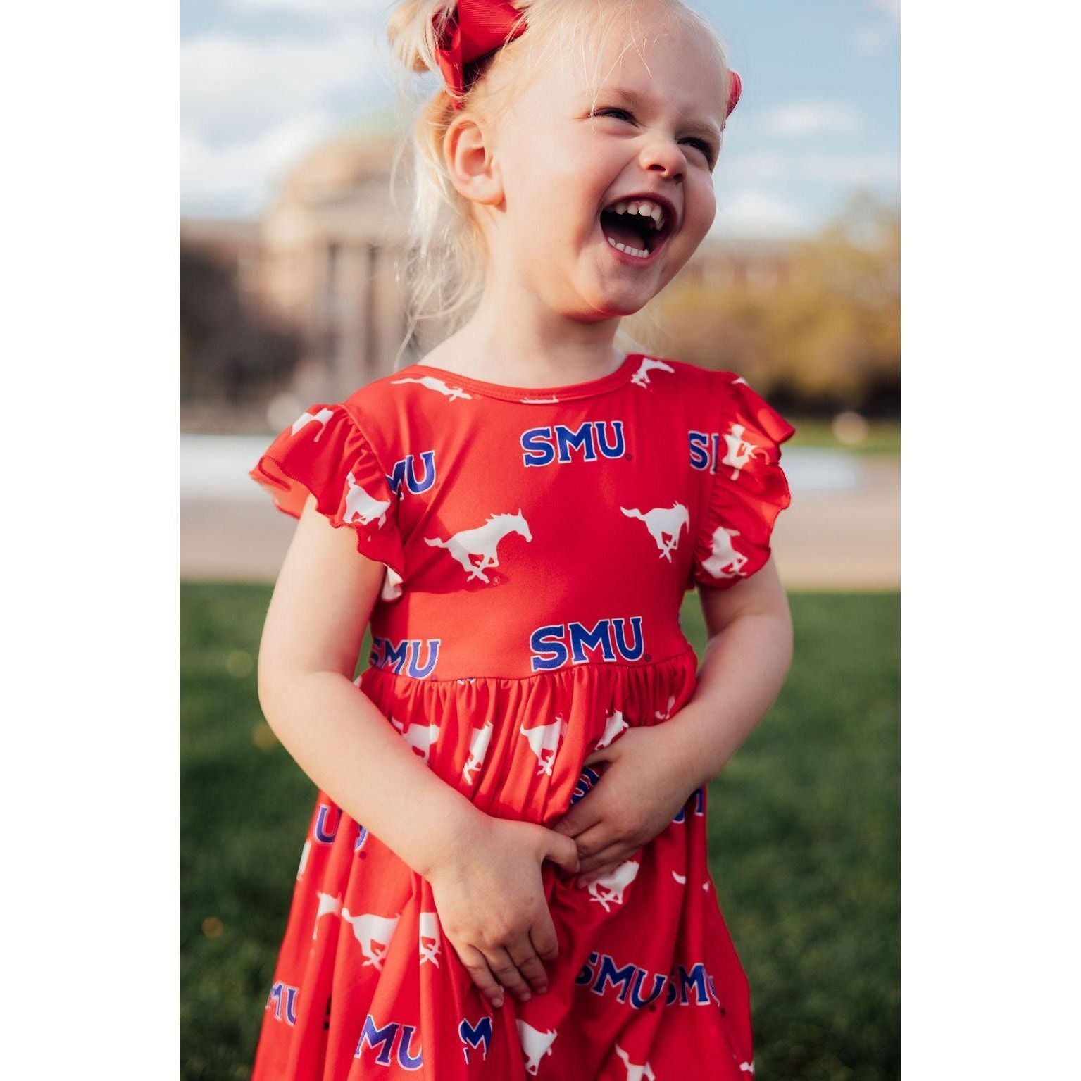 SMU Red Mustang Flutter Twirl Dress