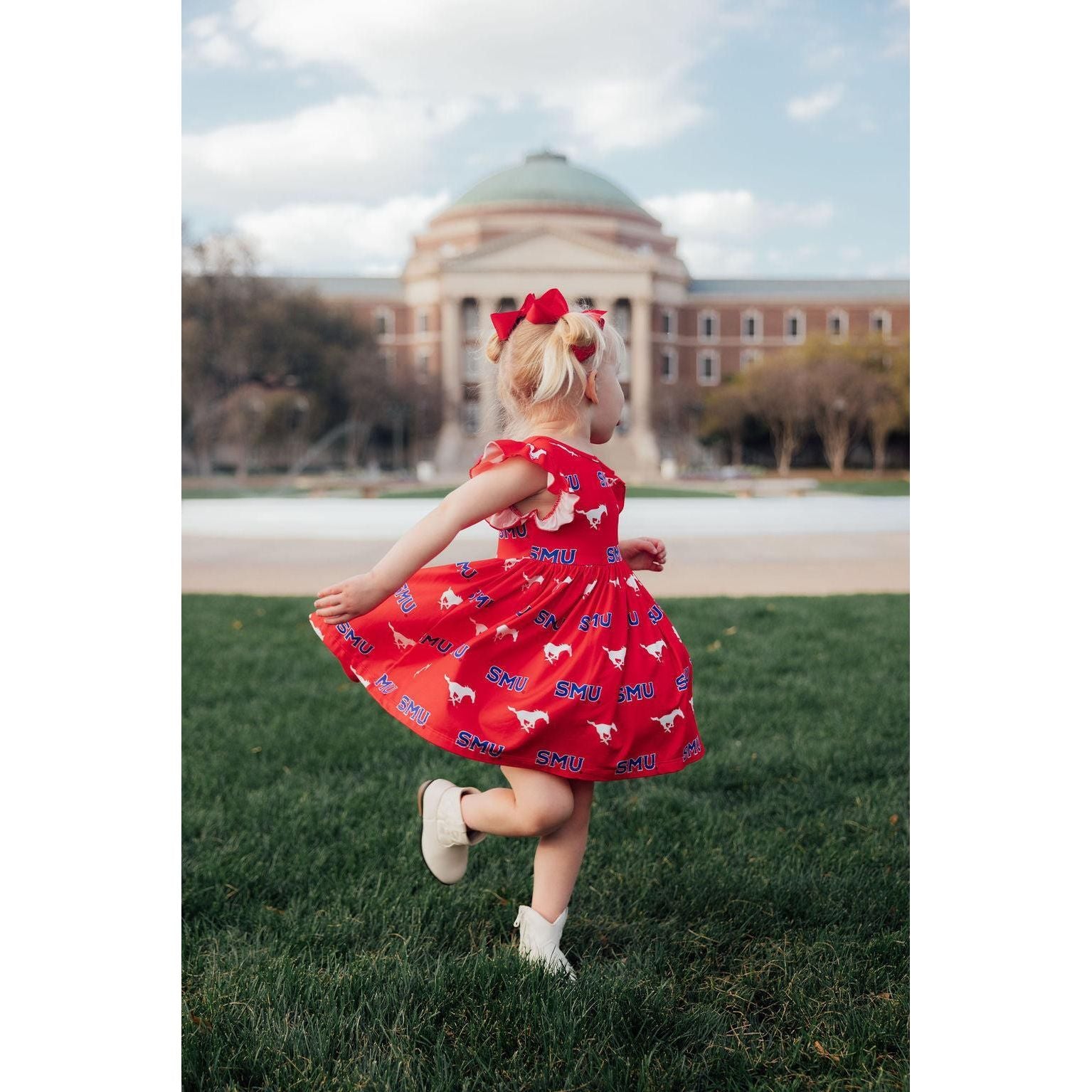 SMU Red Mustang Flutter Twirl Dress