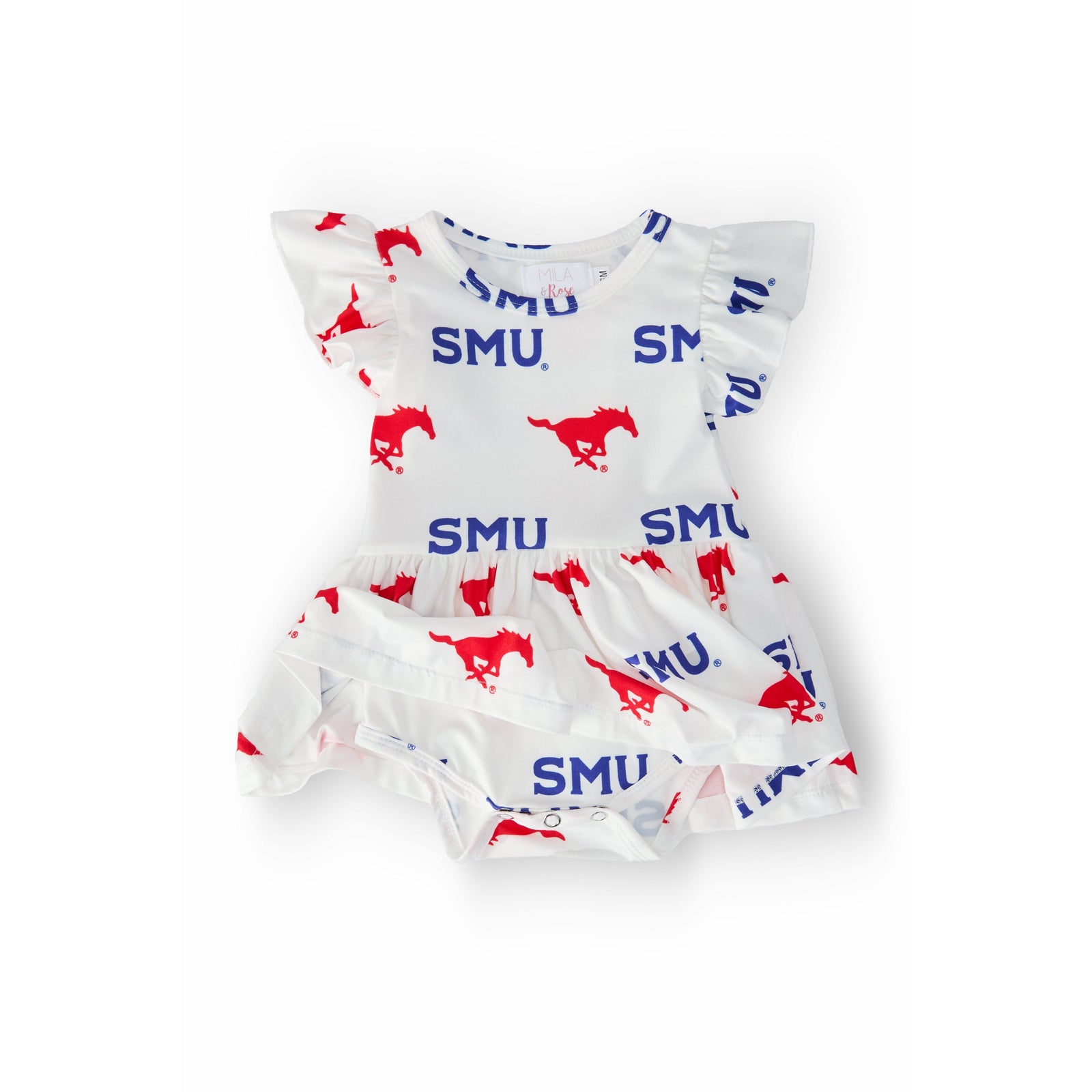 SMU White Mustang Flutter Twirl Bodysuit