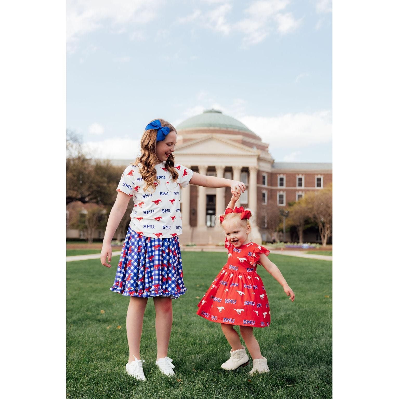 SMU White Mustang Ruffle Pocket Tee