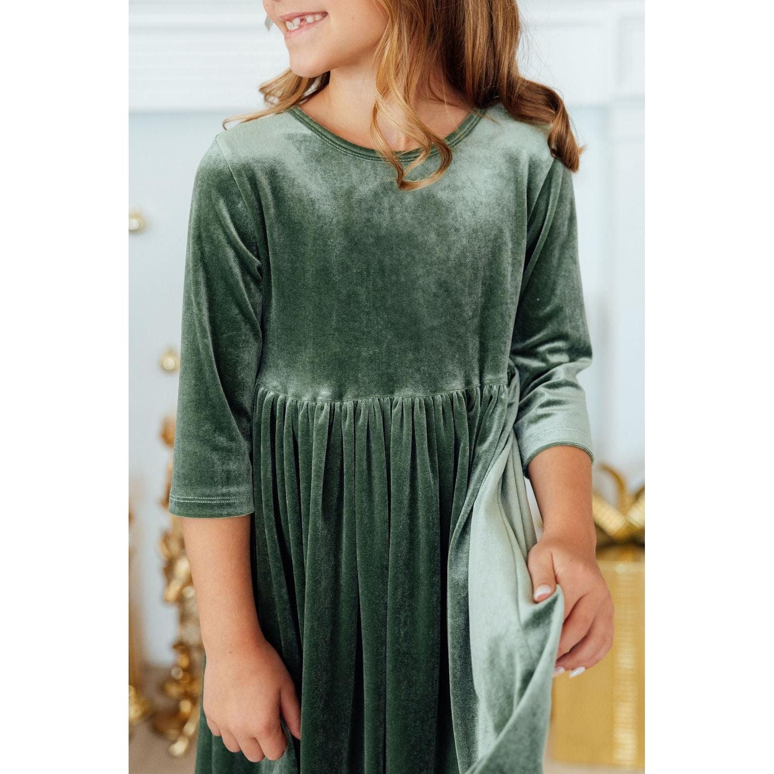 Sage Velvet Twirl Dress