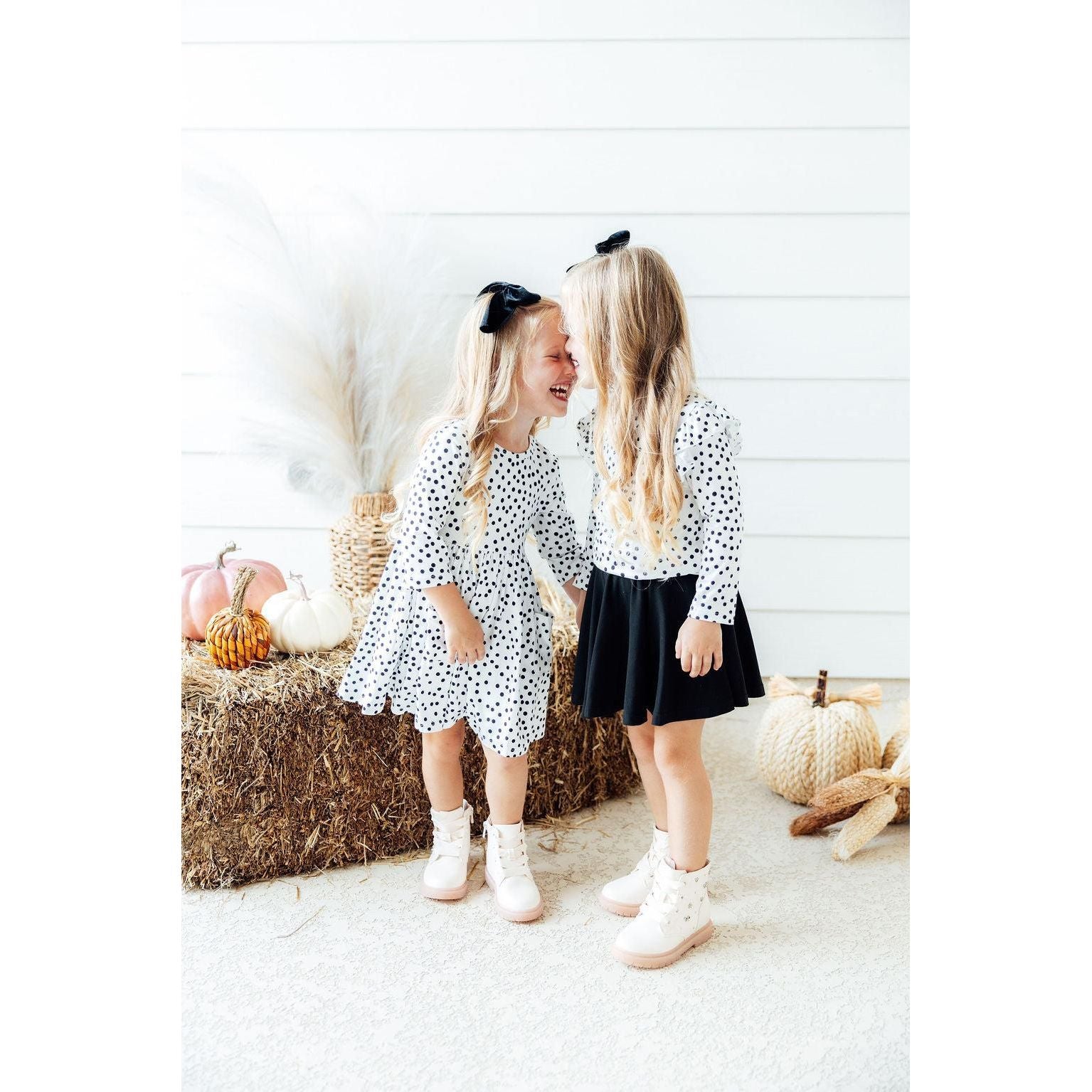 Scattered Dot 3/4 Sleeve Pocket Twirl Dress
