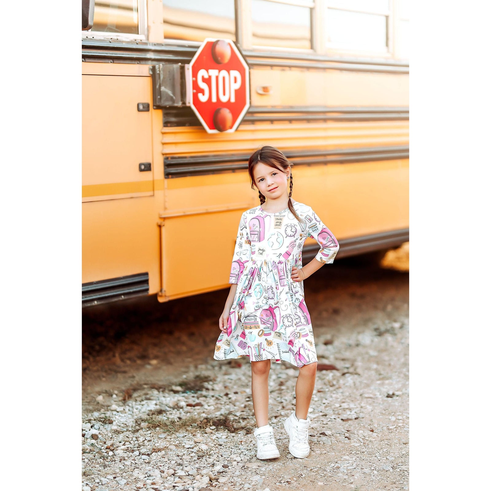 School is Cool 3/4 Sleeve Pocket Twirl Dress