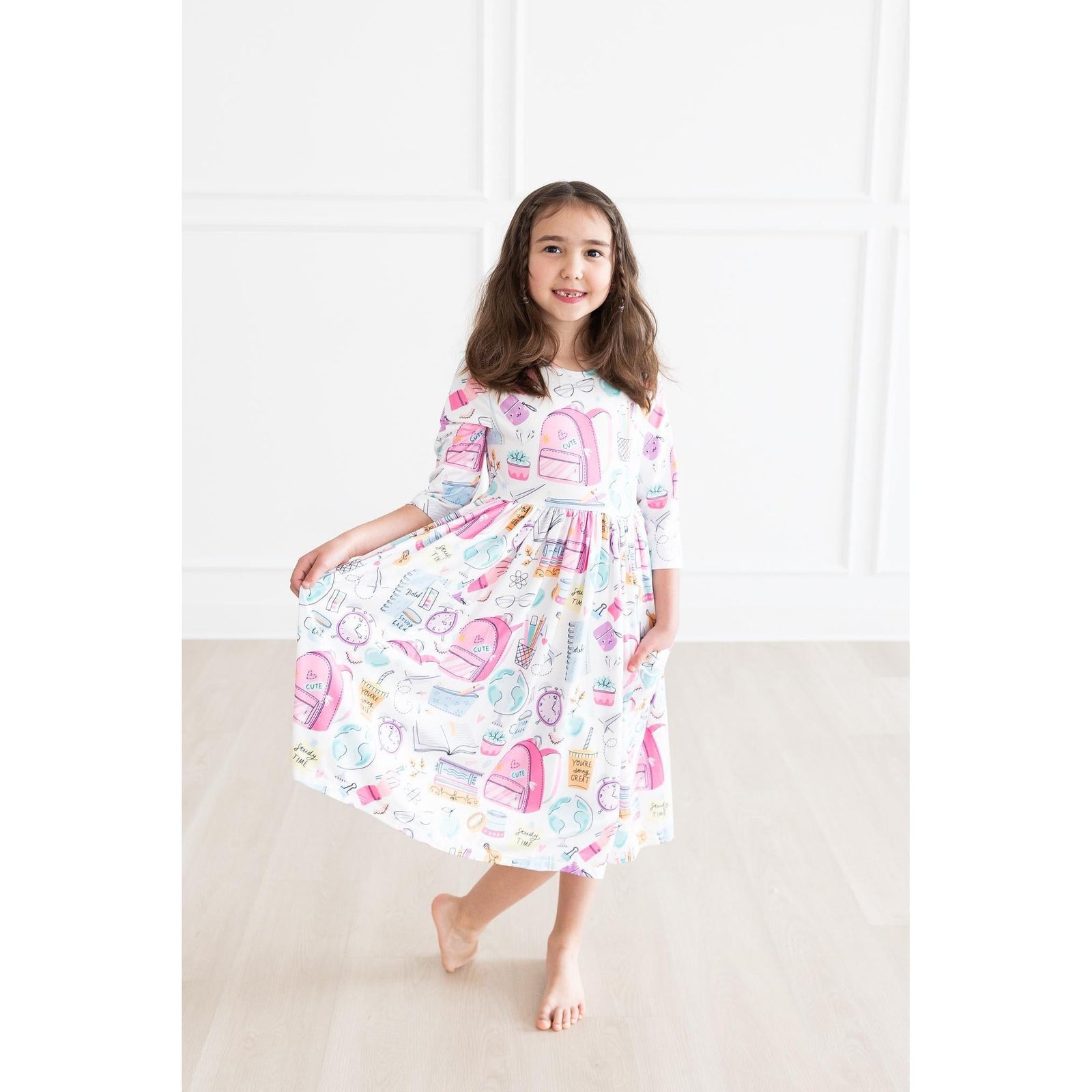 School is Cool 3/4 Sleeve Pocket Twirl Dress