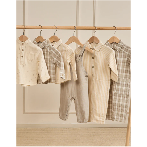 collared baby jumpsuit || pewter plaid