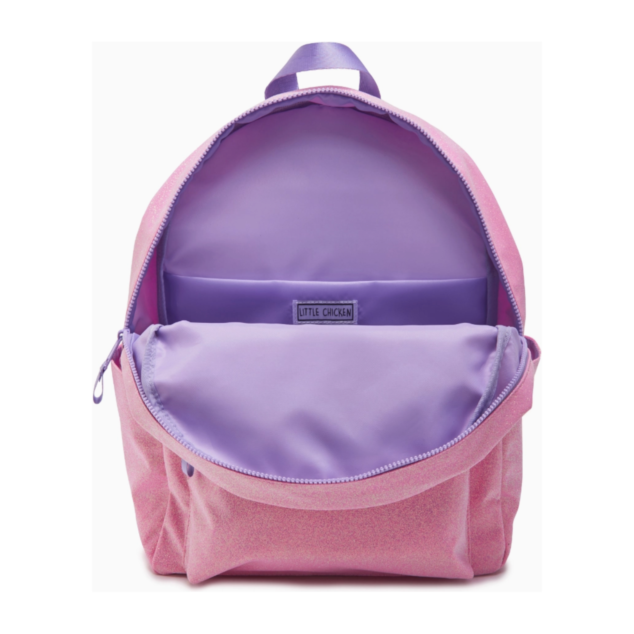 pink glitter backpack with patches