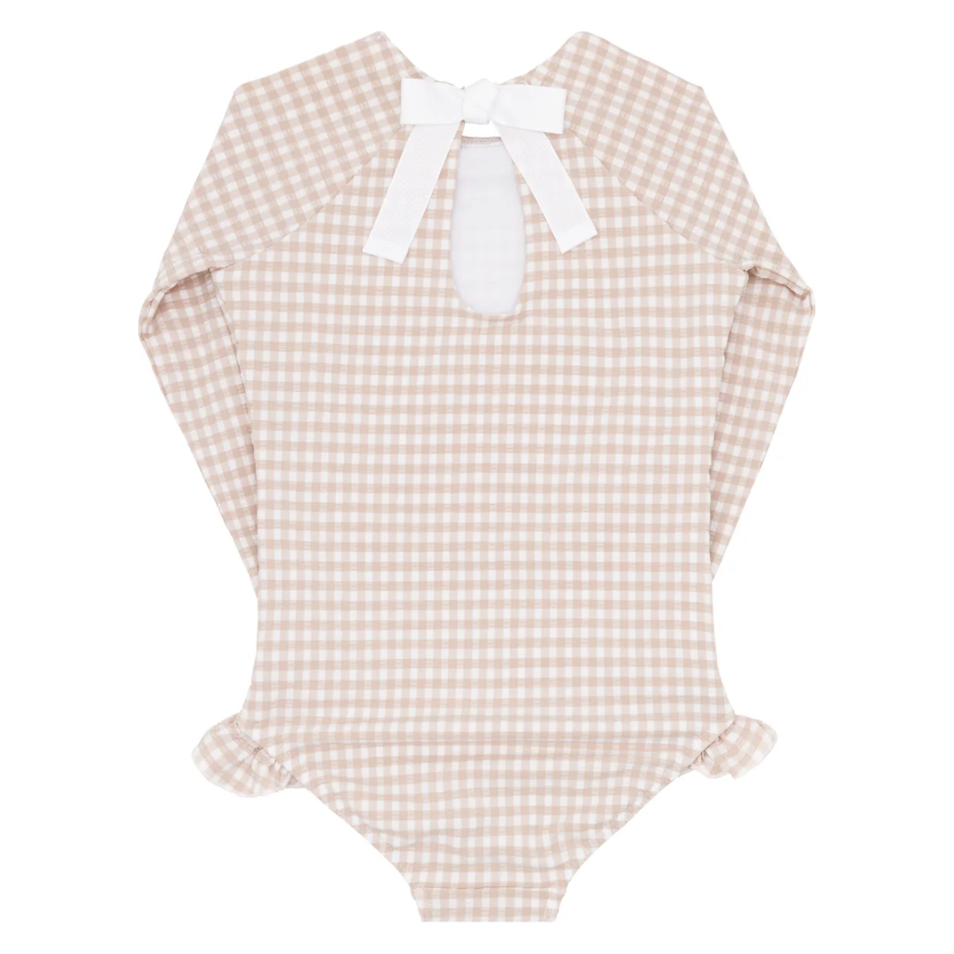 girls brown crinkle gingham rashguard one piece