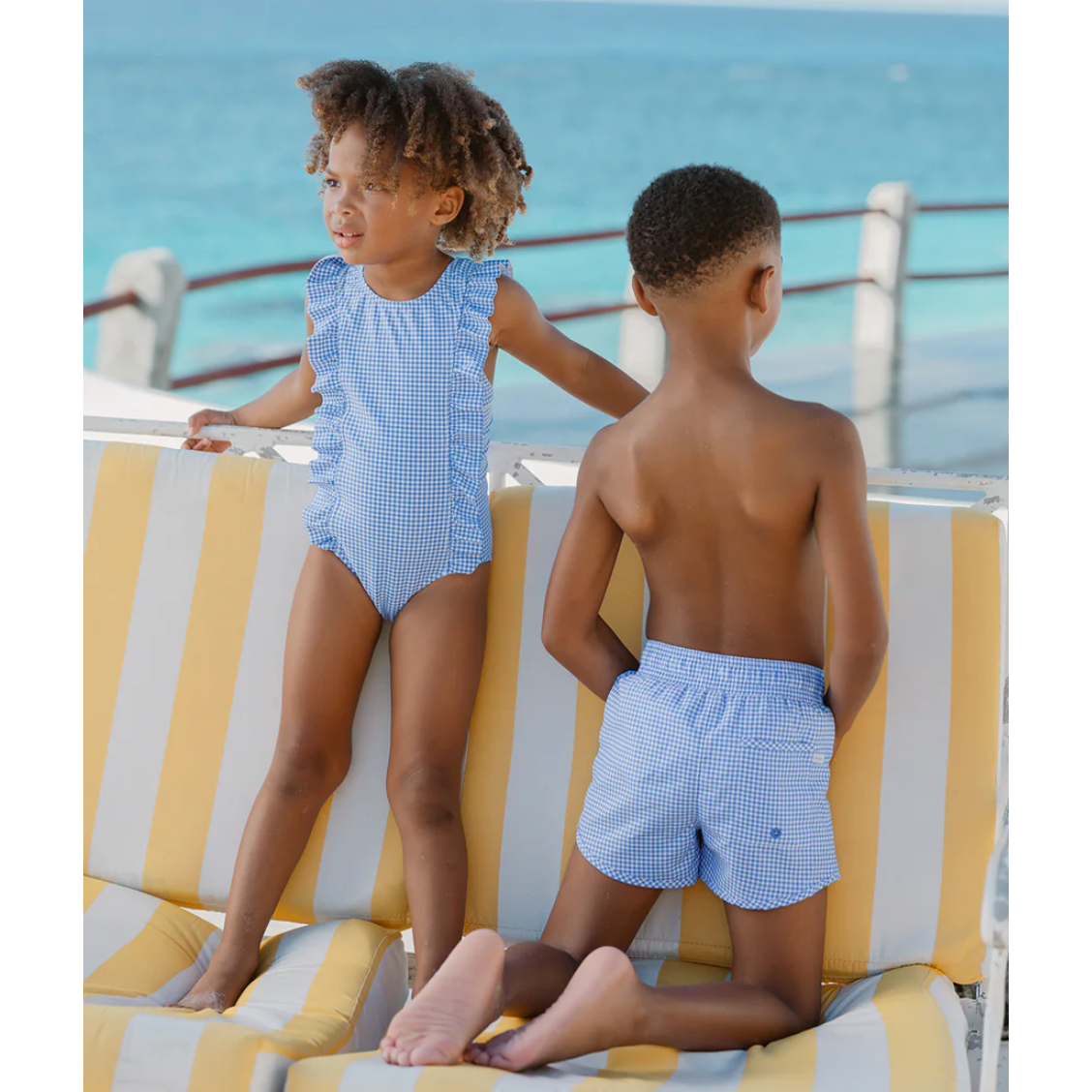 boys sky blue gingham boardie