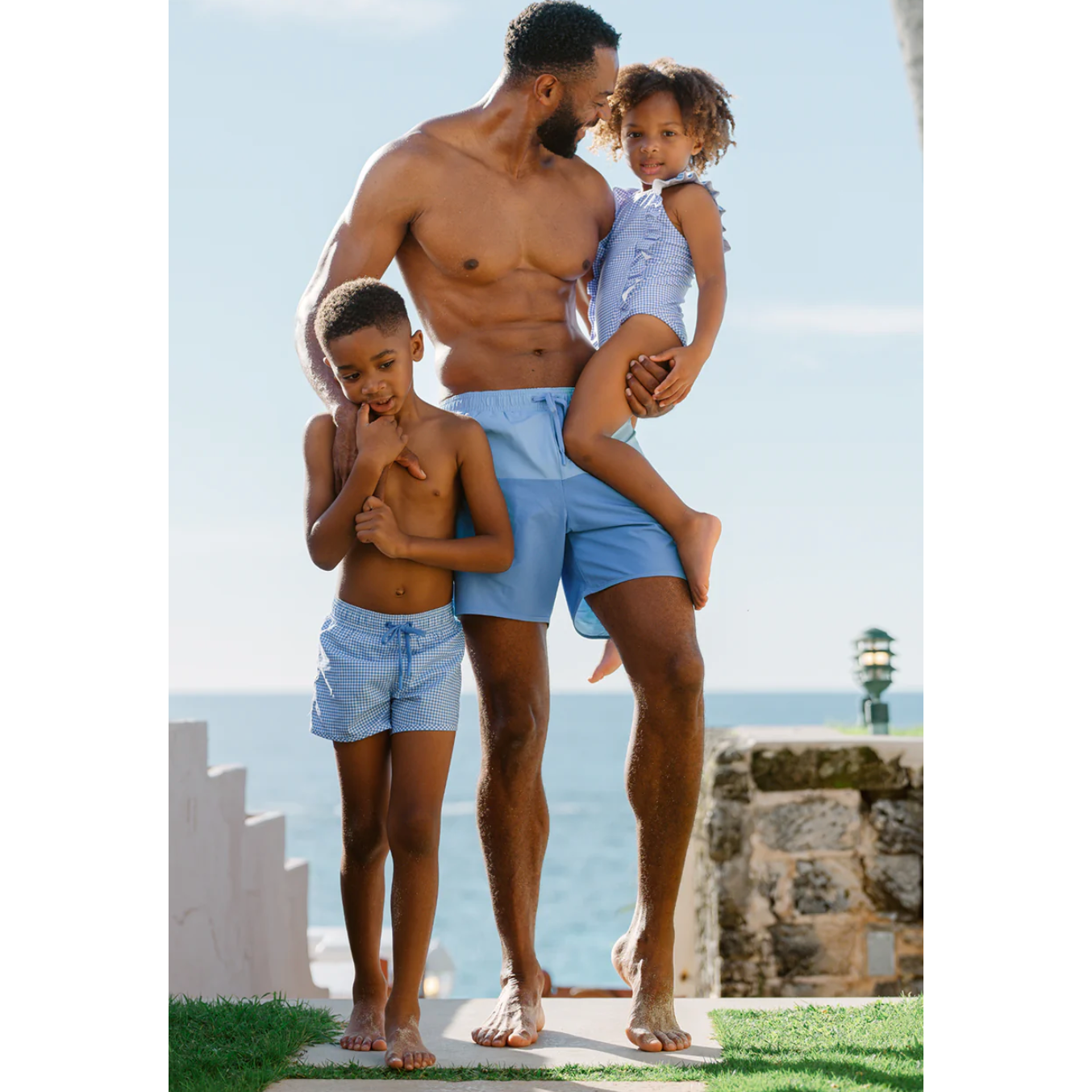 boys sky blue gingham boardie