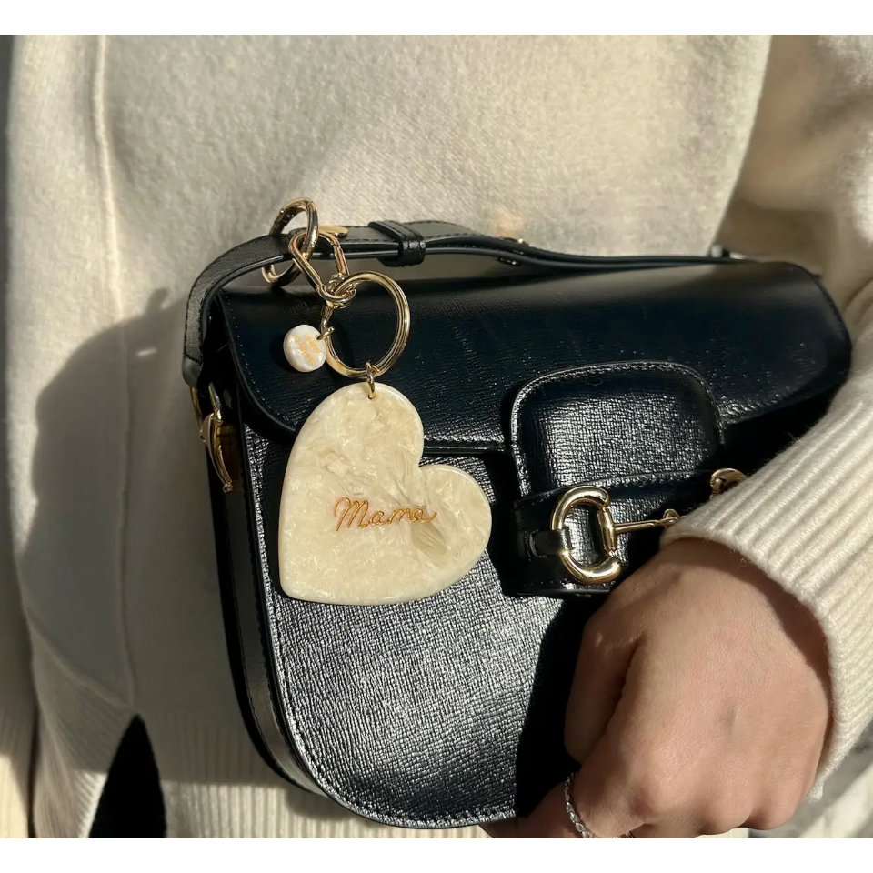 hand-painted mama heart acetate bag charm + keychain