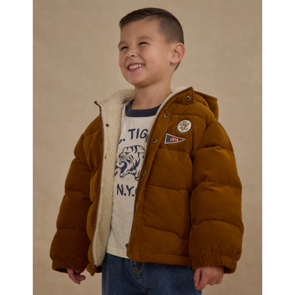 cord puffer jacket || golden