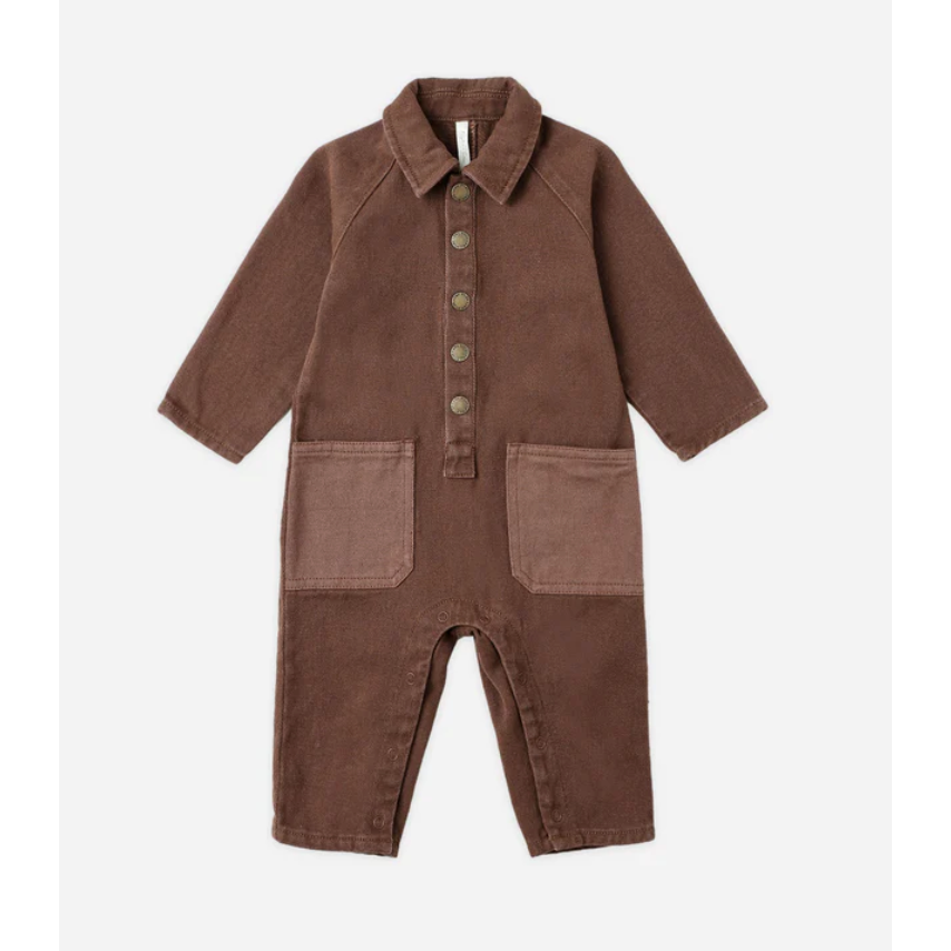 collared baby jumpsuit || brown