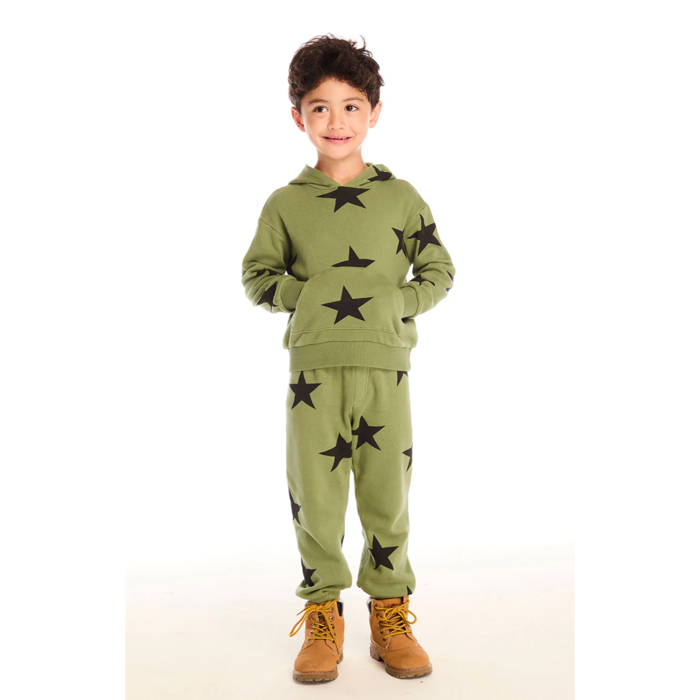 cotton fleece long sleeve hoodie | warrior green stars