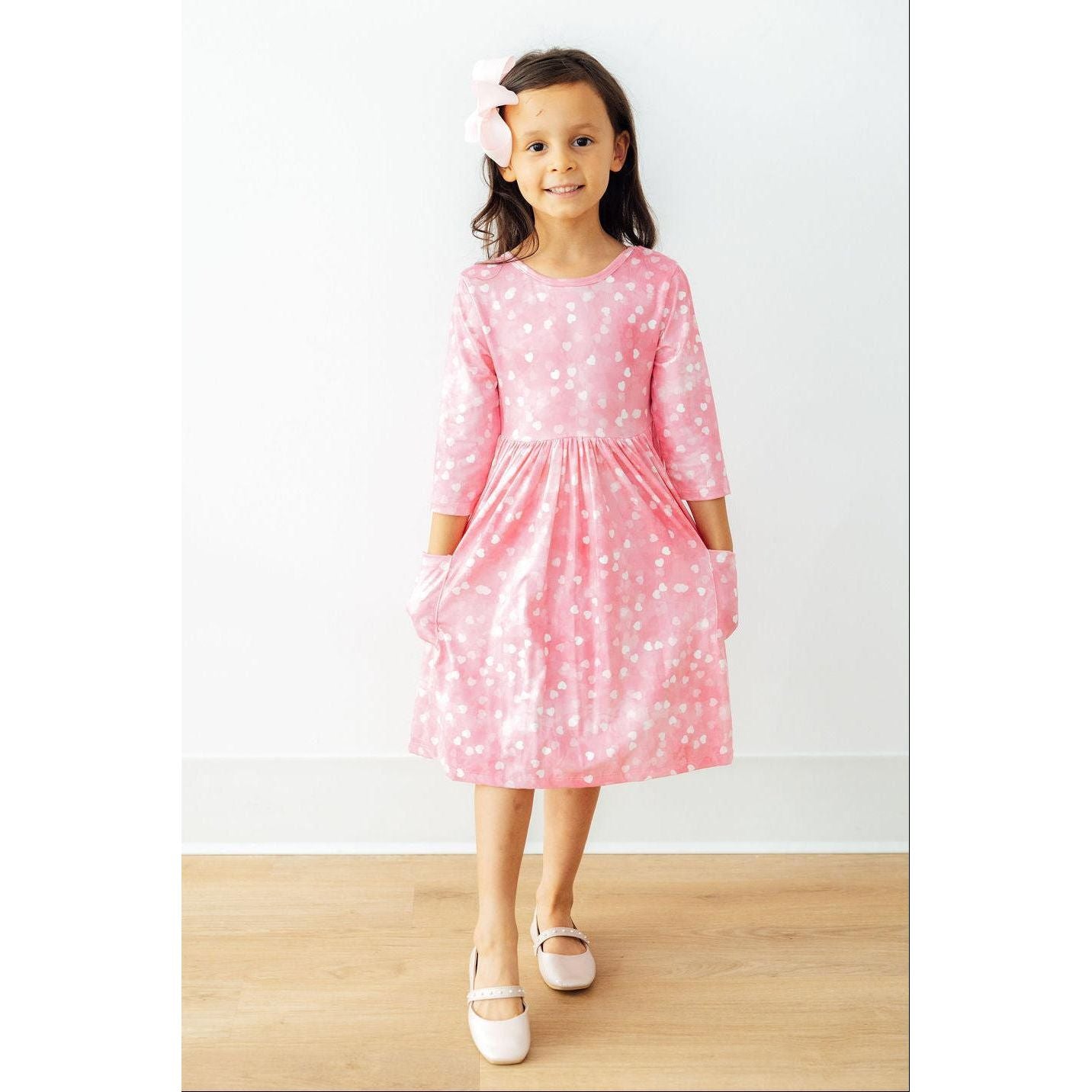 Shine Bright 3/4 Sleeve Pocket Twirl Dress