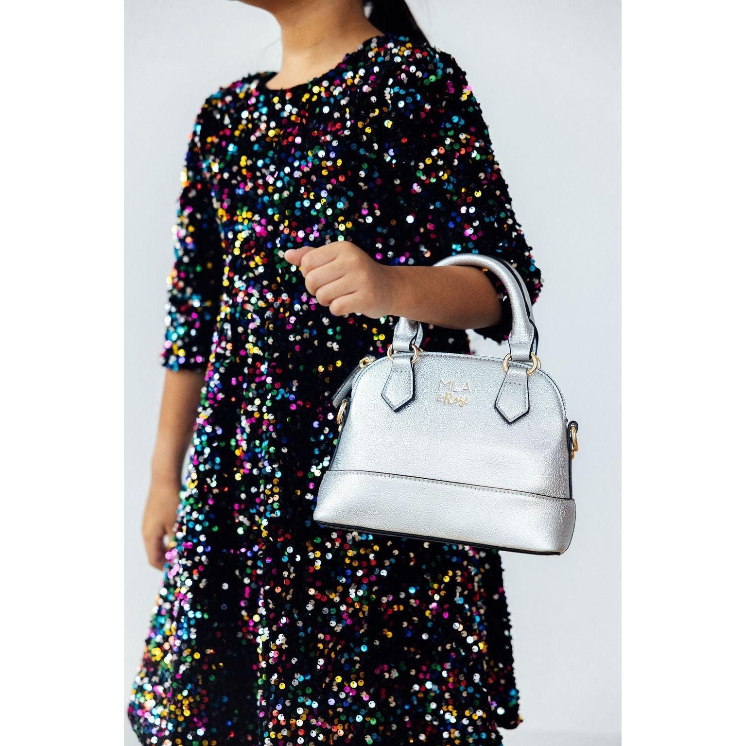 Silver Metallic Girl's Crossbody Purse