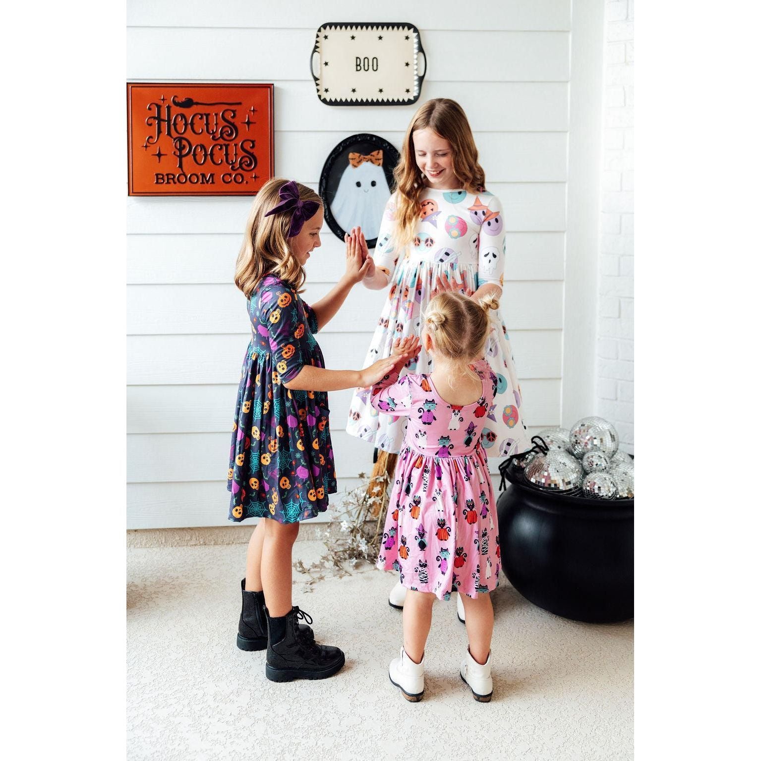 Skeleton Web 3/4 Sleeve Pocket Twirl Dress