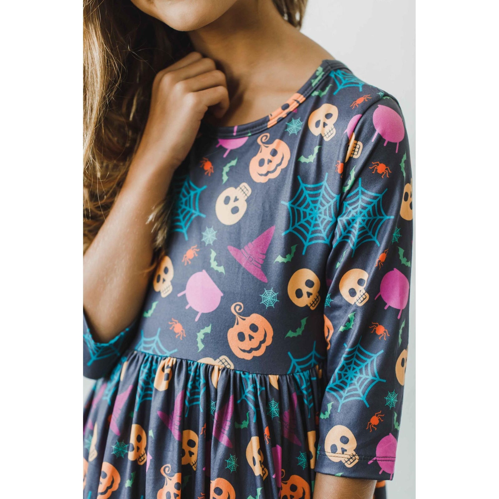 Skeleton Web 3/4 Sleeve Pocket Twirl Dress