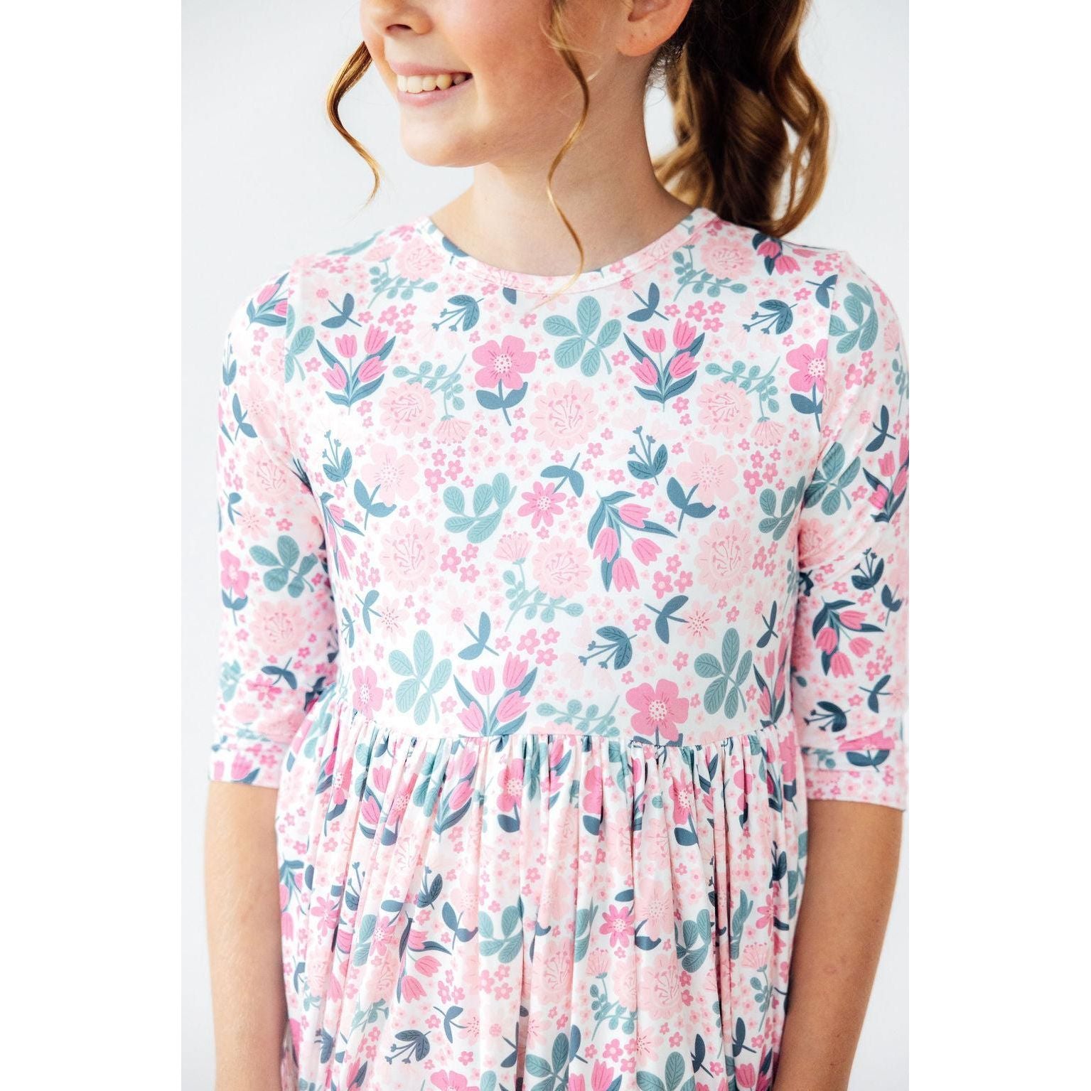 Softly Blooming 3/4 Sleeve Pocket Twirl Dress